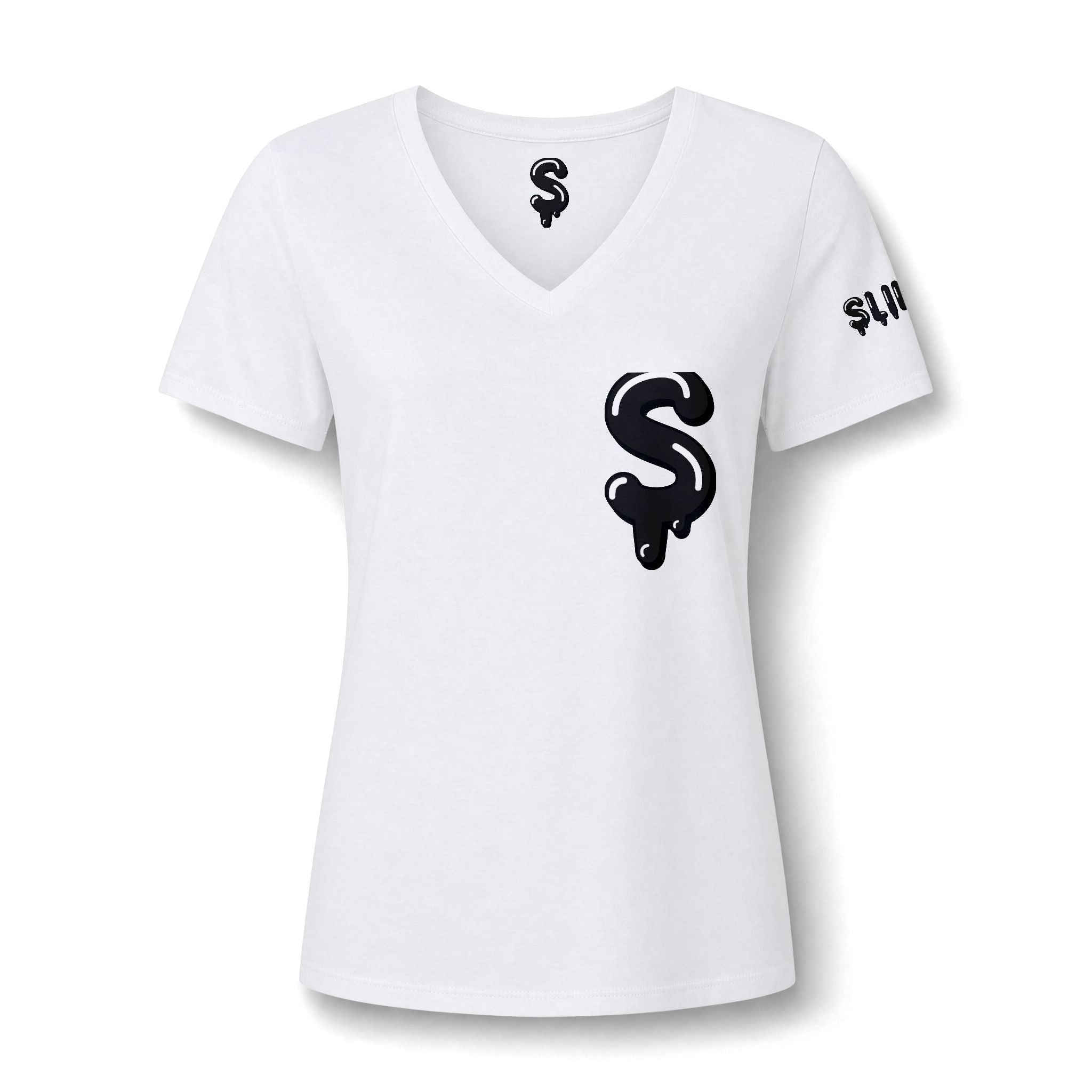 The Slime Shop Women's V-Neck Tee — White / Black Slime $