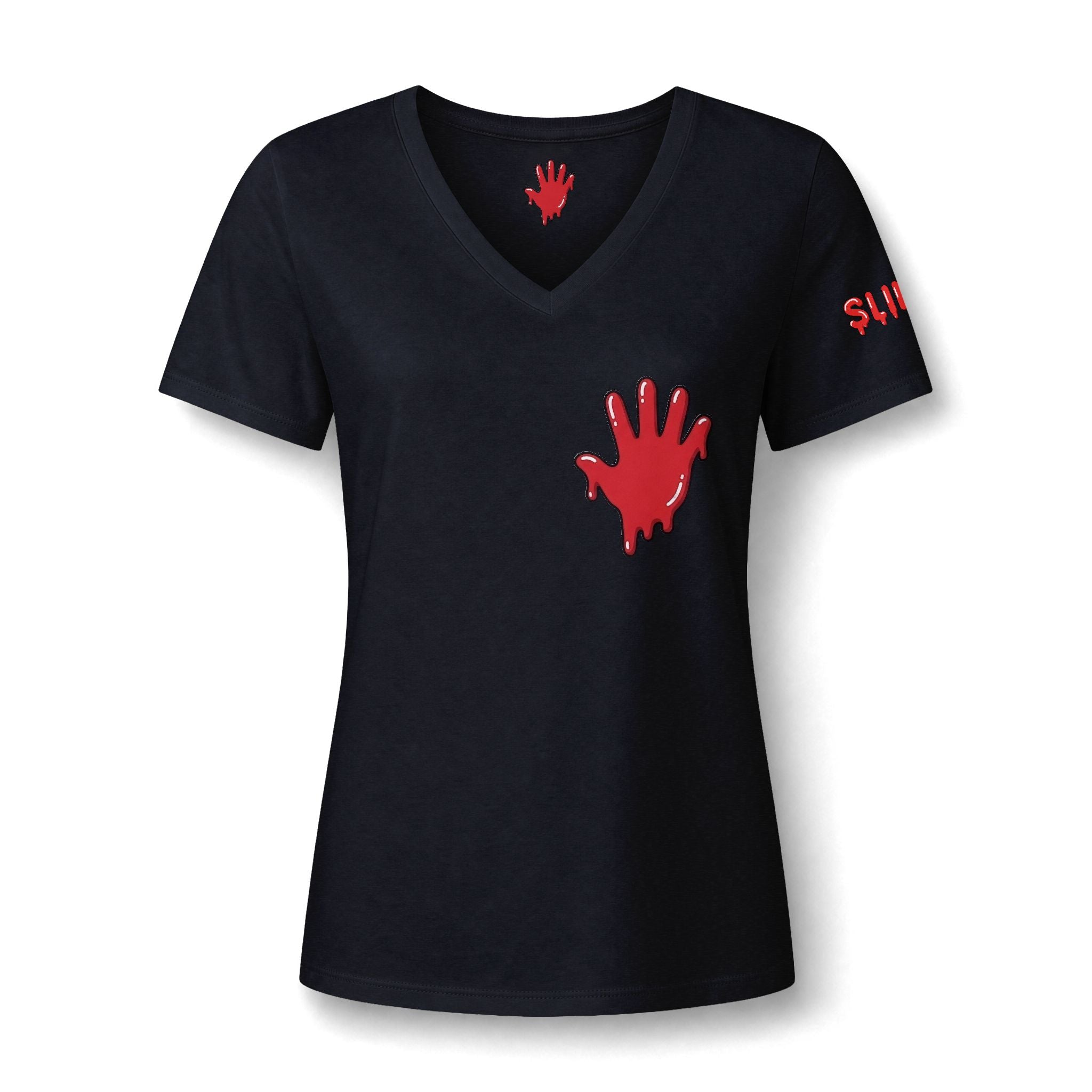 The Slime Shop Women's V-Neck Tee — White / Red Slime In 5
