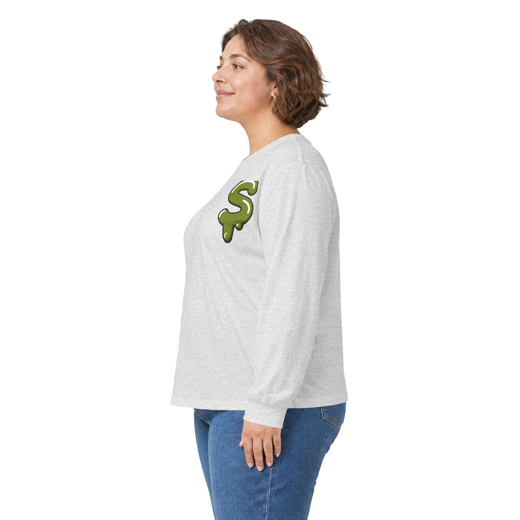 The Slime Shop Ultra Cotton Long-Sleeve — White / Olive Slime-$