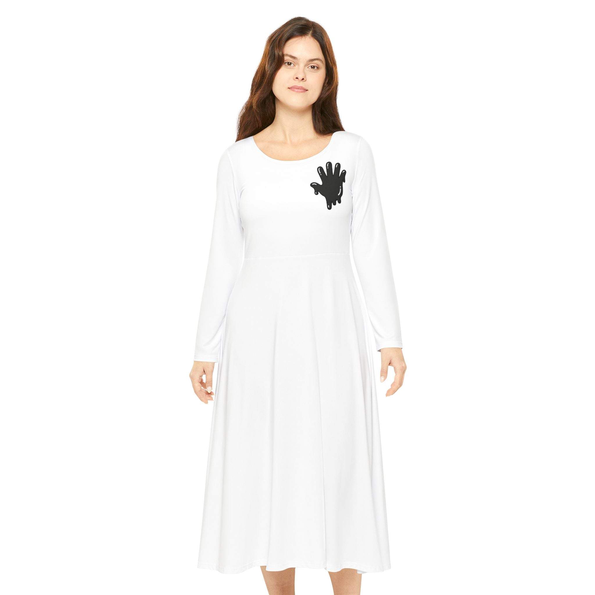 The Slime Shop Women's Long Sleeve Dance Dress — White / Black Slime In 5 (hand)