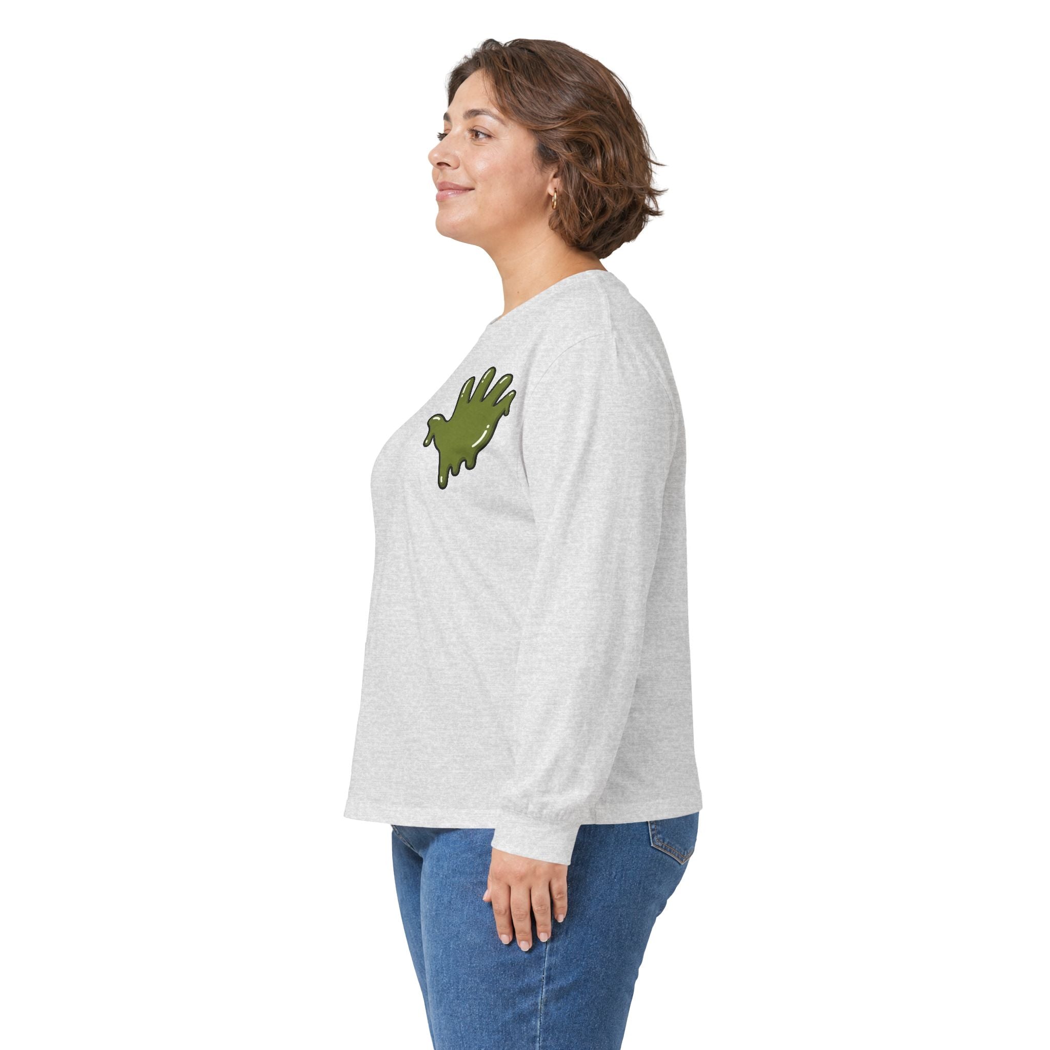 The Slime Shop Ultra Cotton Long-Sleeve — White / Olive Slime In 5