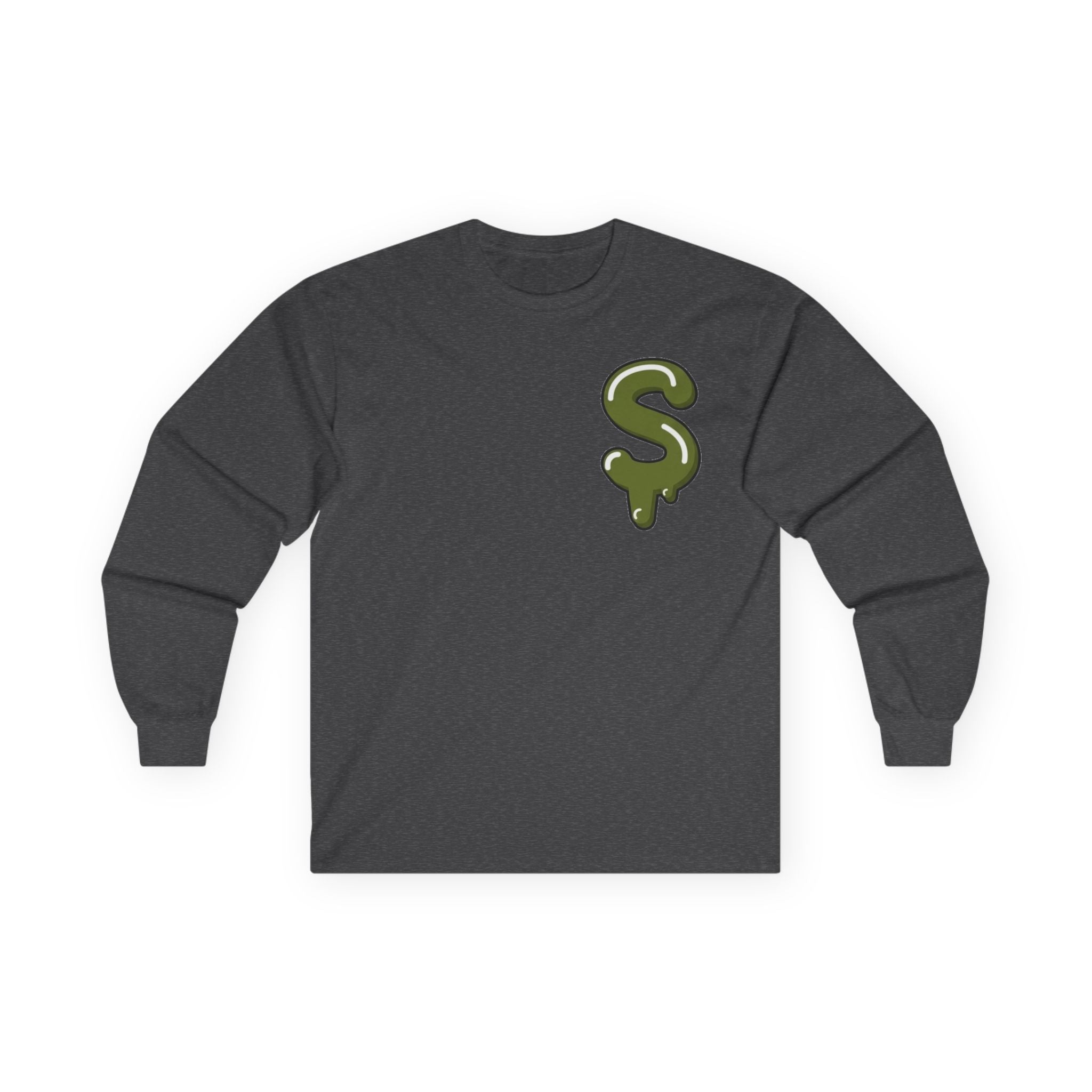 The Slime Shop Ultra Cotton Long-Sleeve Tee — Dark Heather / Olive Slime Sircle