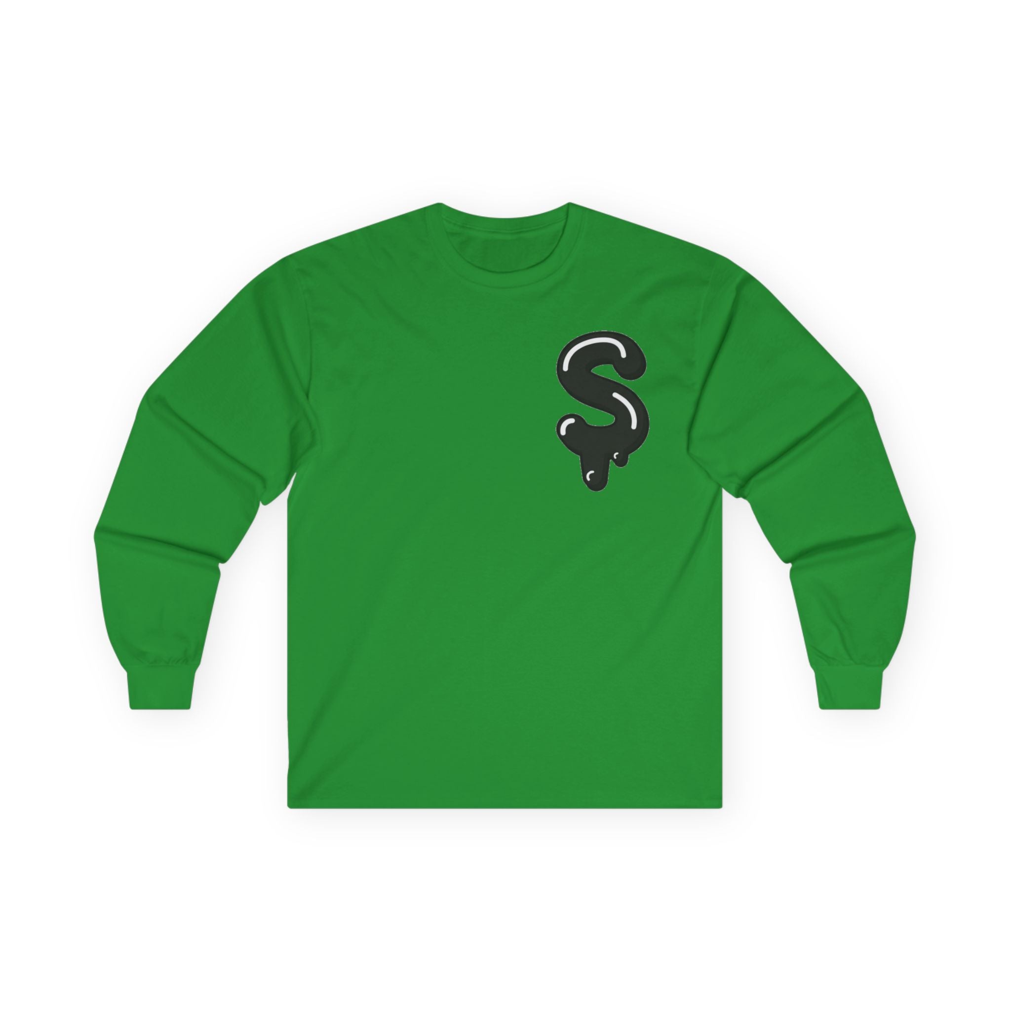 The Slime Shop Ultra Cotton Long-Sleeve Tee — Irish Green / Black Slime Sircle