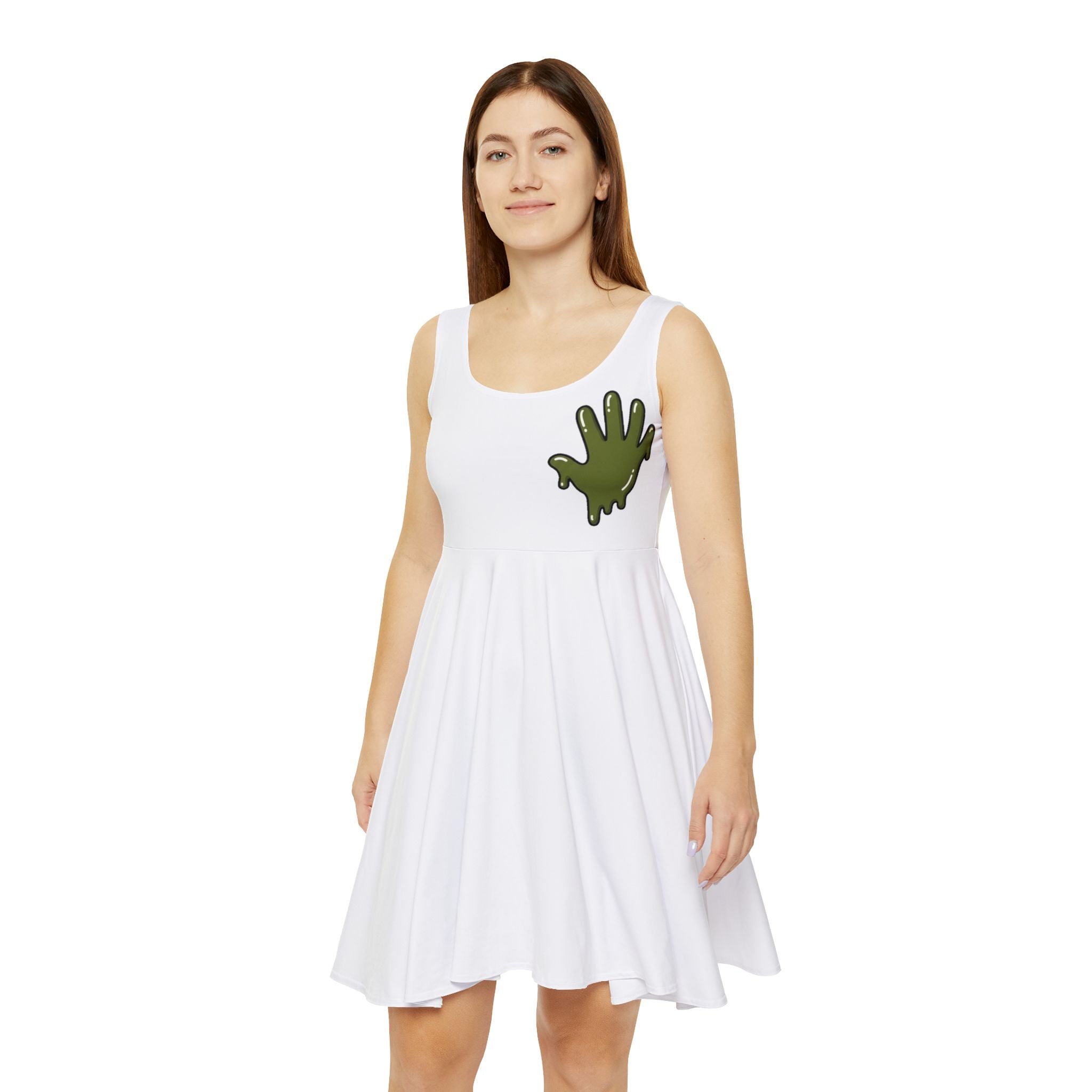 The Slime Shop Women's Skater Dress — White / Olive Slime In 5