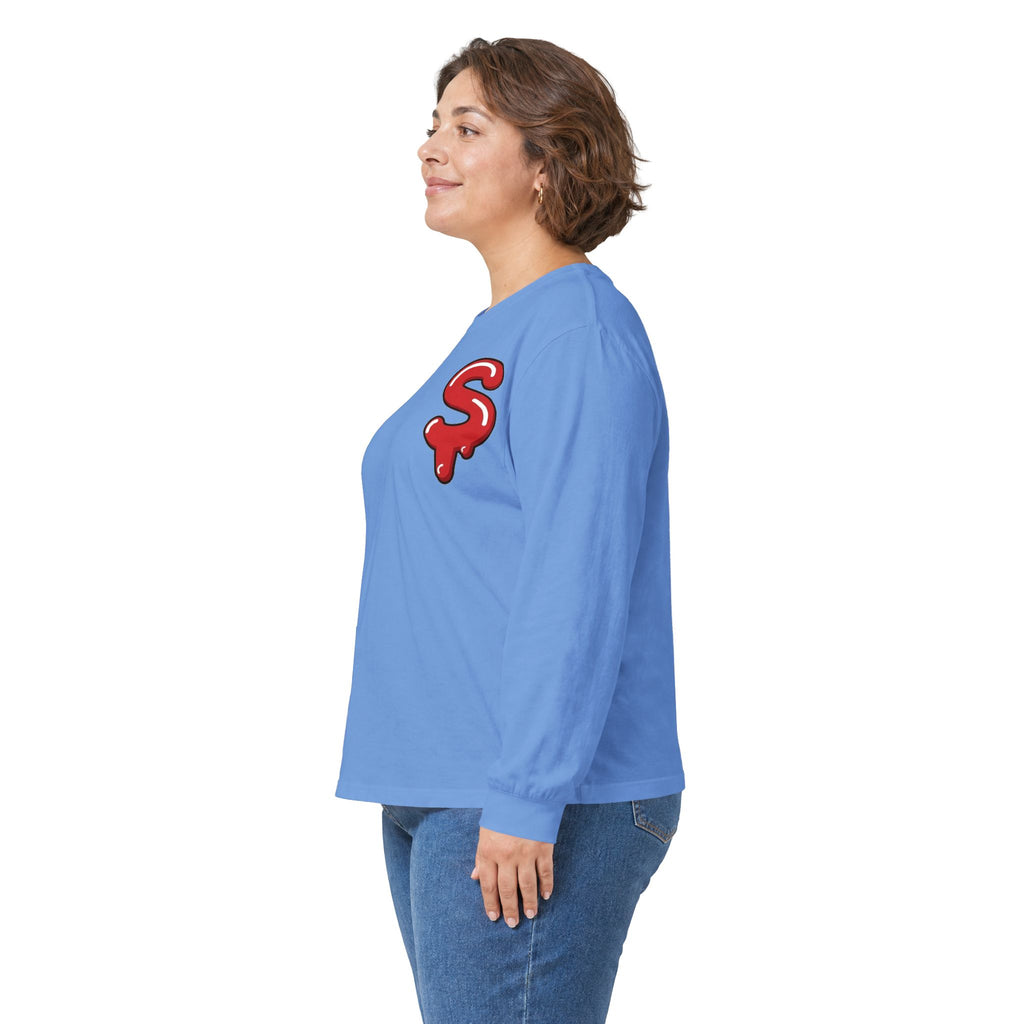 The Slime Shop Ultra Cotton Long-Sleeve Tee — Royal Blue / Red Slime Sircle
