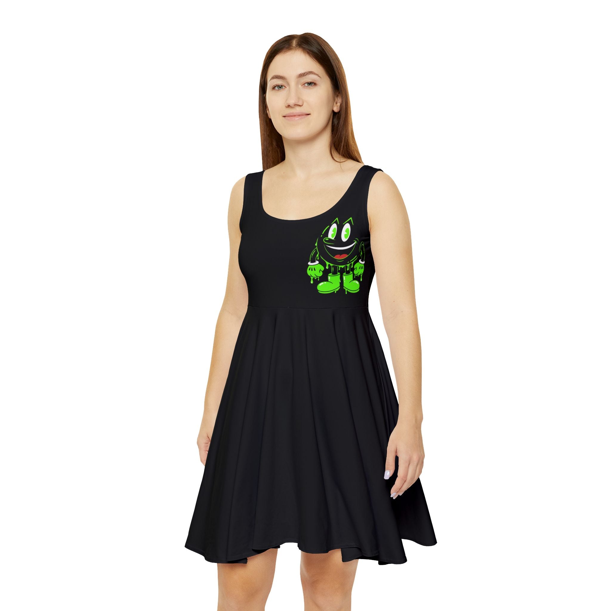 The Slime Shop Women's Skater Dress — Black / Green Slimeman Gzzz