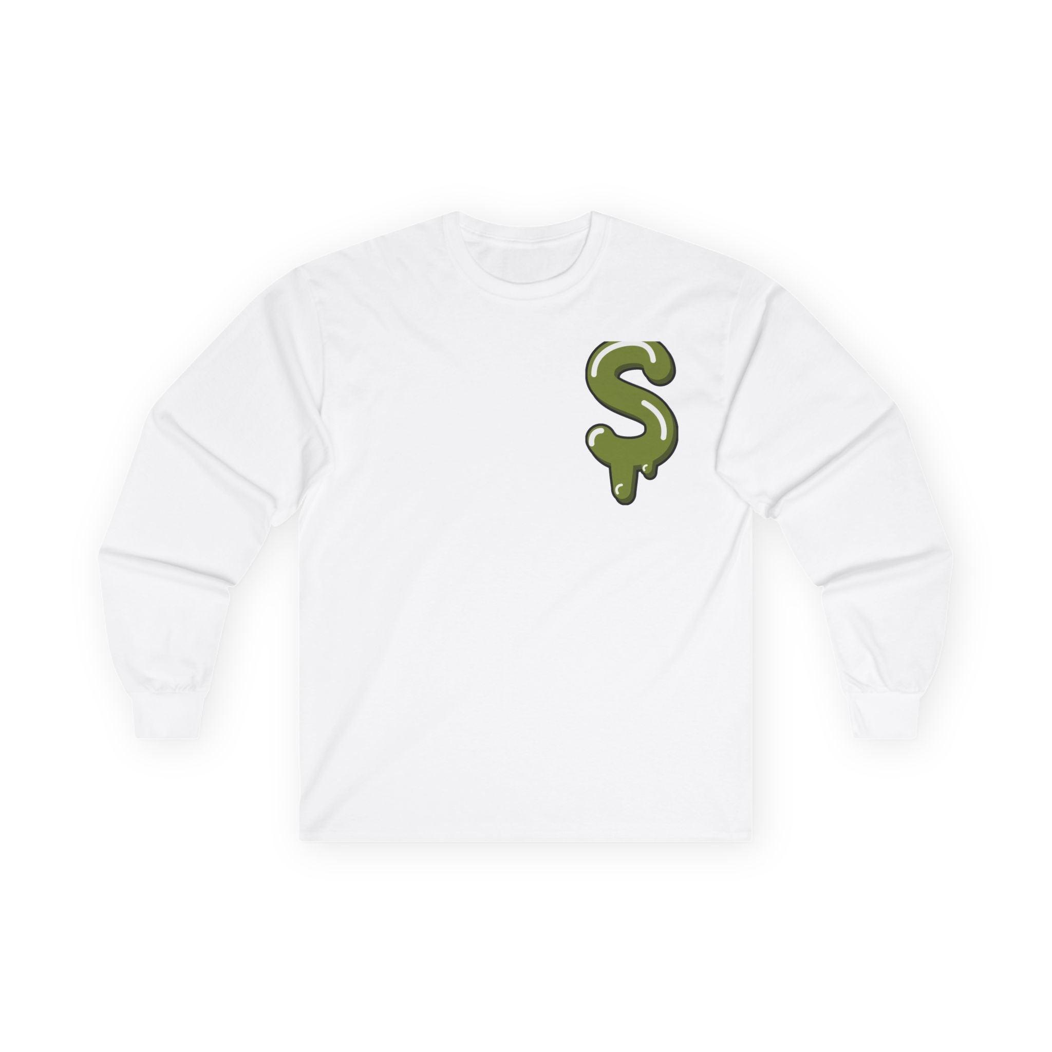 The Slime Shop Ultra Cotton Long-Sleeve — White / Olive Slime-$