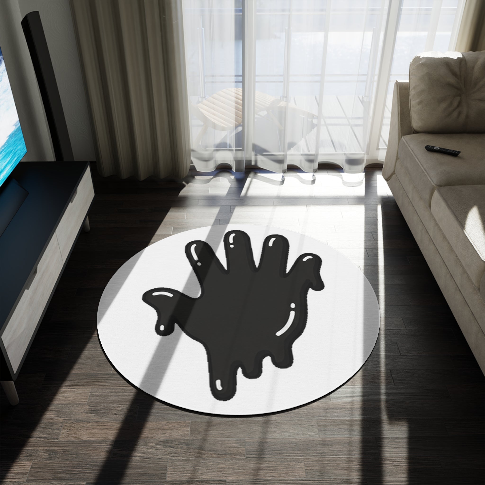 The Slime Shop Round Rug — Slime Hand (Black)