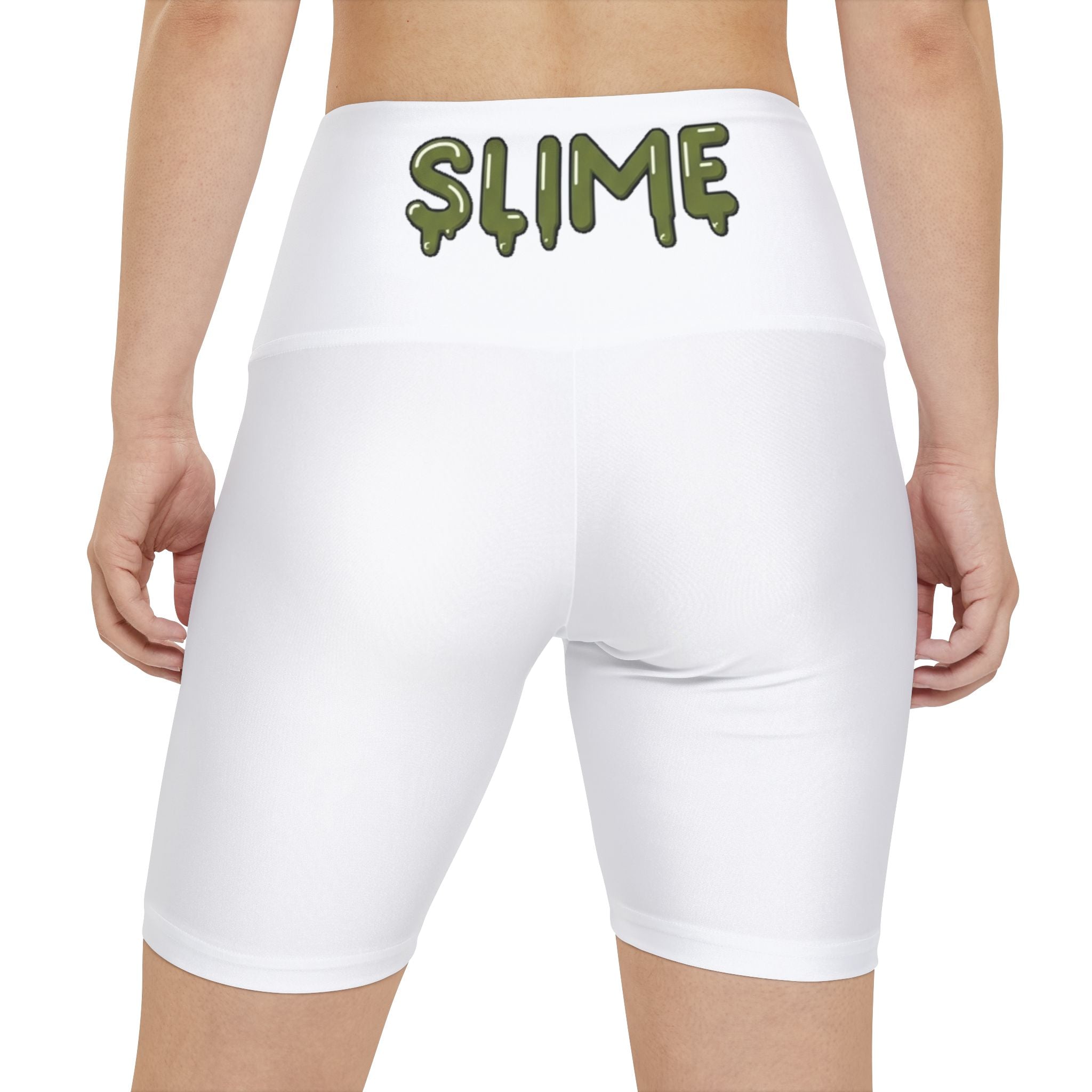 The Slime Shop Women's Workout Shorts — White / Olive Slime In 5