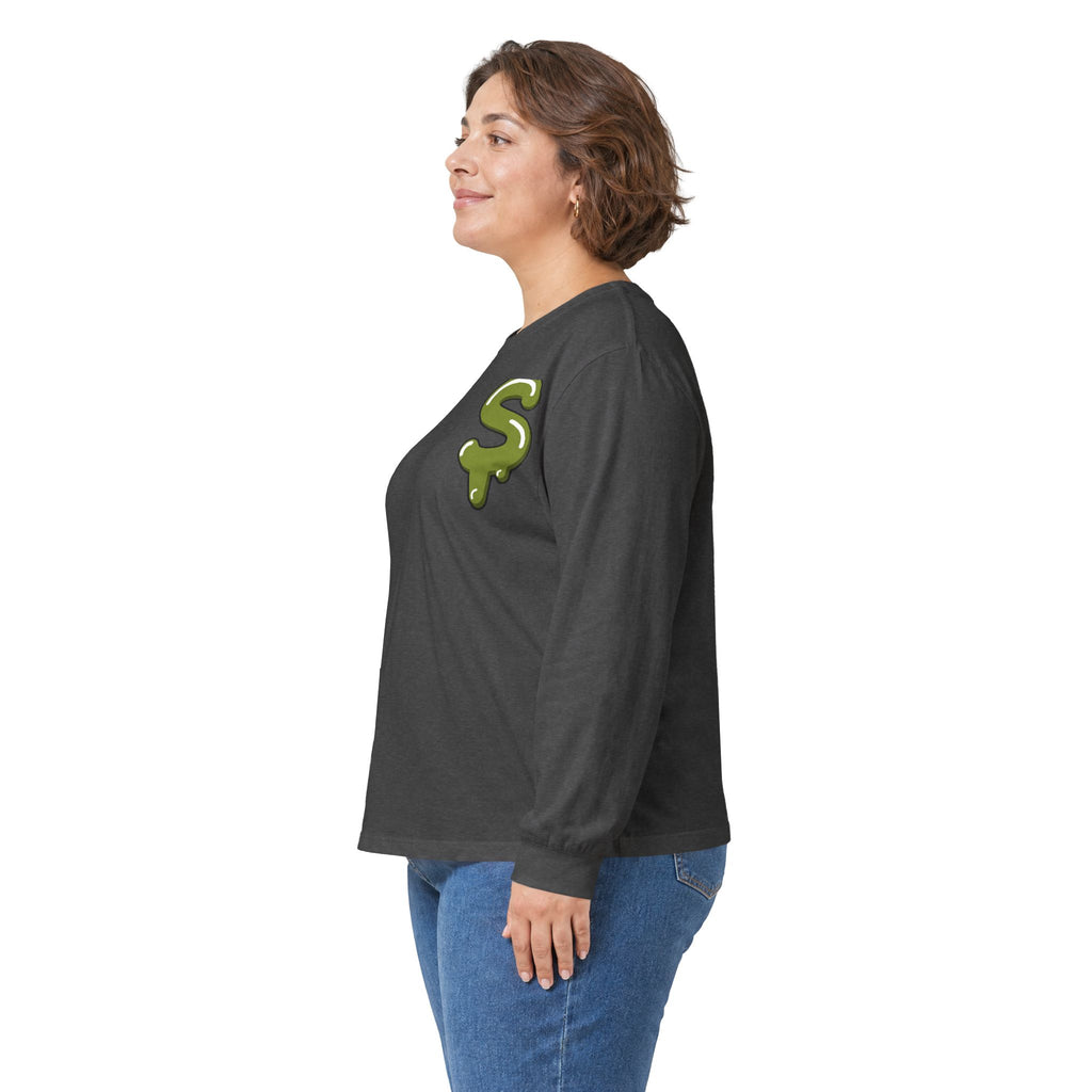 The Slime Shop Ultra Cotton Long-Sleeve — White / Olive Slime-$