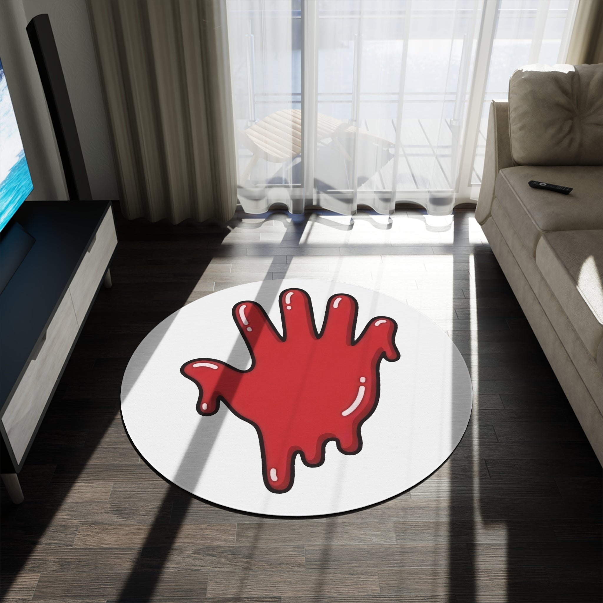 The Slime Shop Round Rug — Slime Hand (Red)