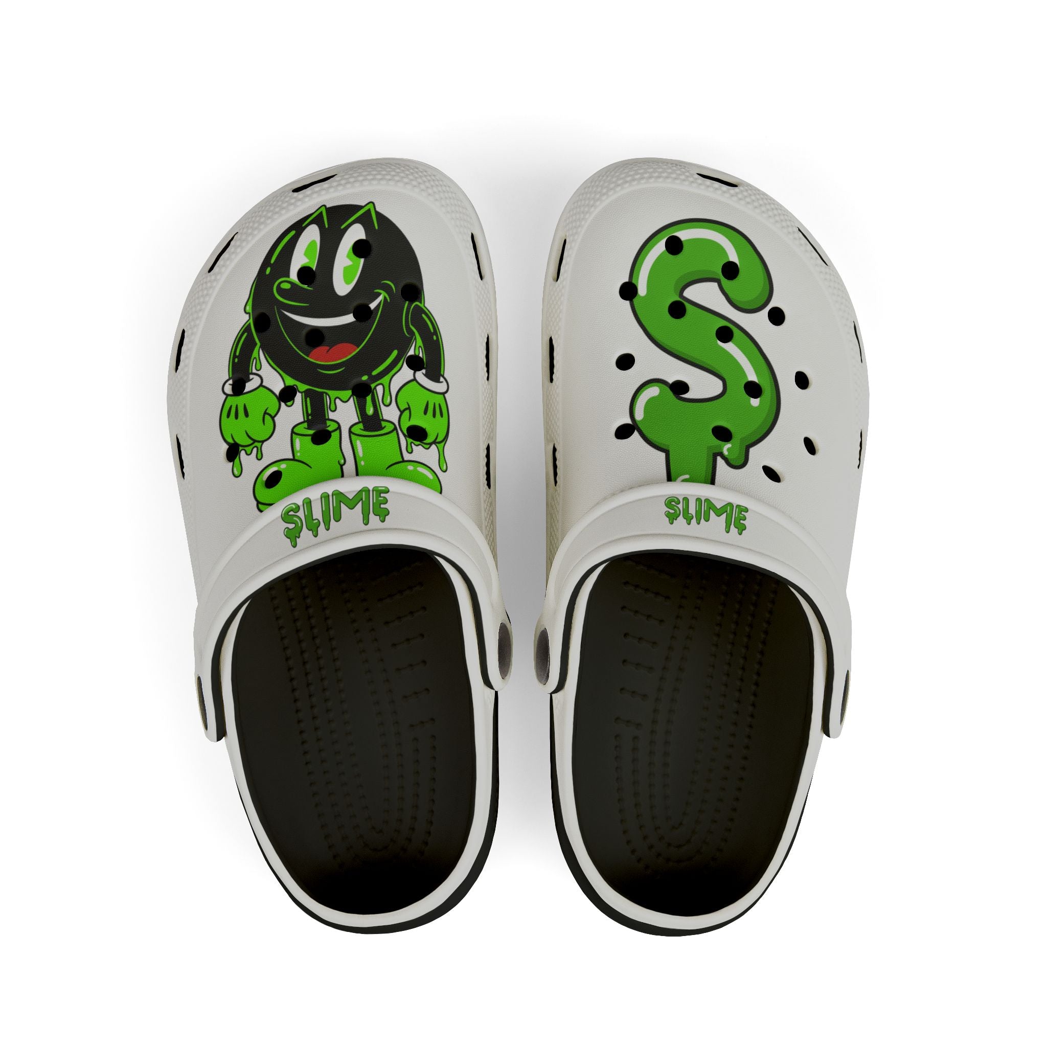 The Slime Shop Kids' EVA Foam Clogs — White / Green Slime AOP (Slimeman Gzzz + Slime $)