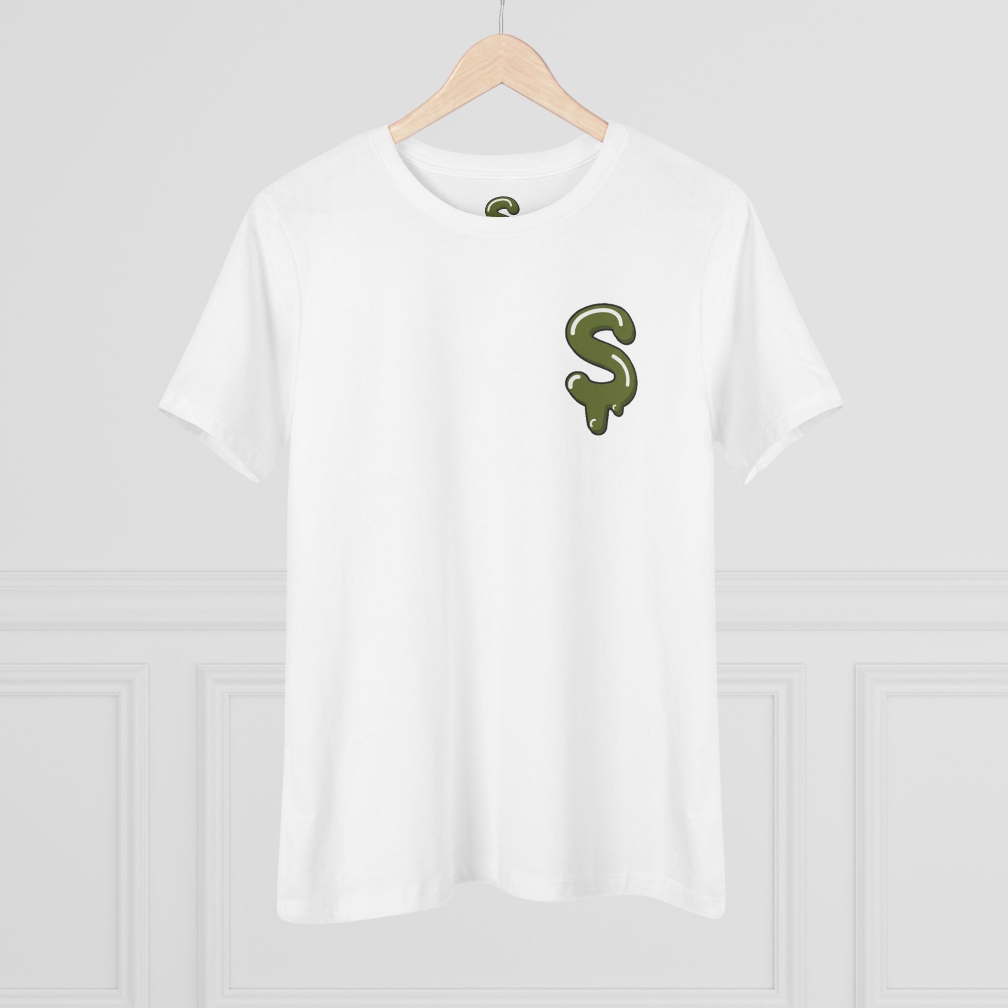 The Slime Shop Women's Tee — White / Olive Slime-$