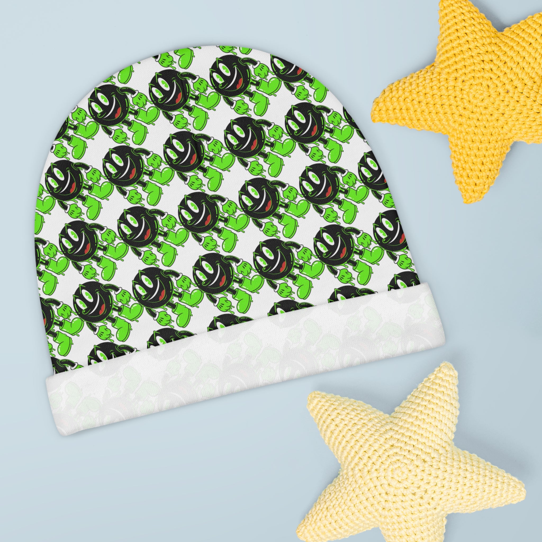 The Slime Shop Baby Beanie — White / Green Slimeman Gzzz