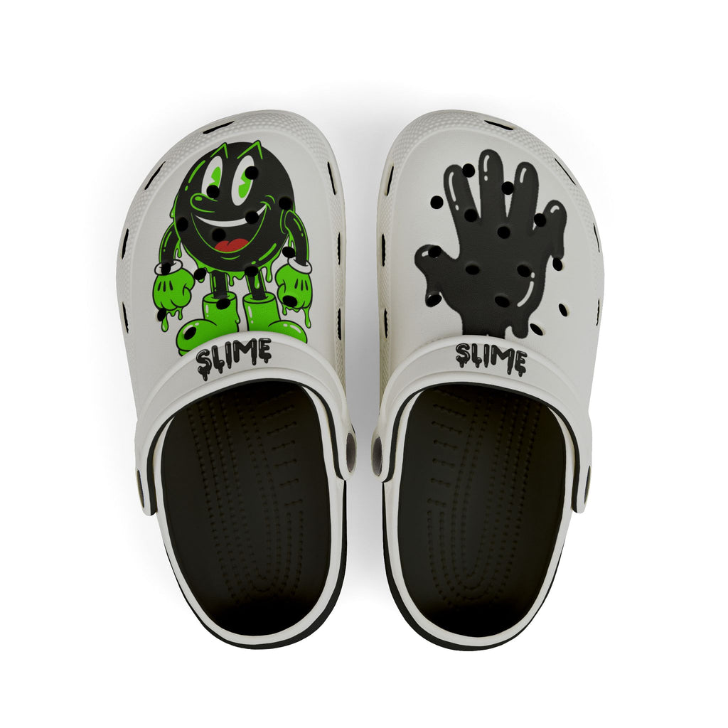 The Slime Shop Kids' EVA Foam Clogs — White / Green & Black Slime AOP (Slimeman Gzzz + Slime Hand)