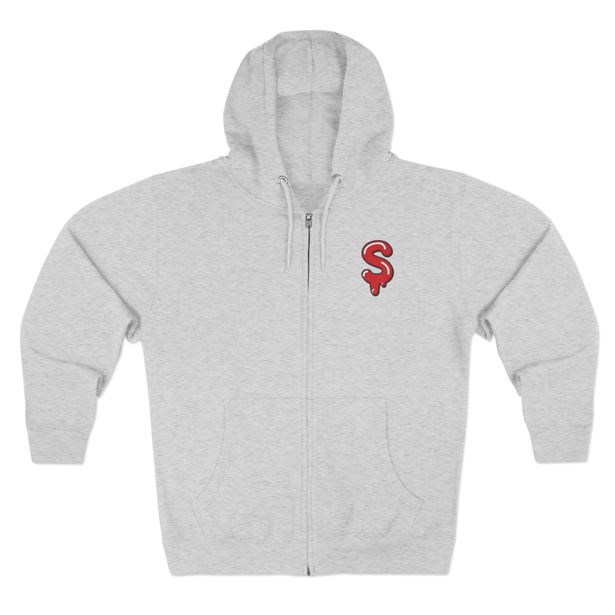 The Slime Shop Zip Hoodie — Heather / Red Slime-$