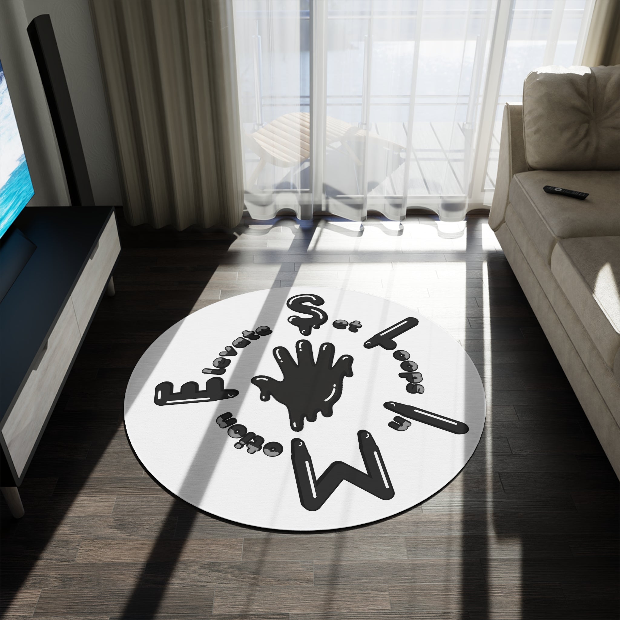 The Slime Shop Round Rug — Hand & Ring (Black)