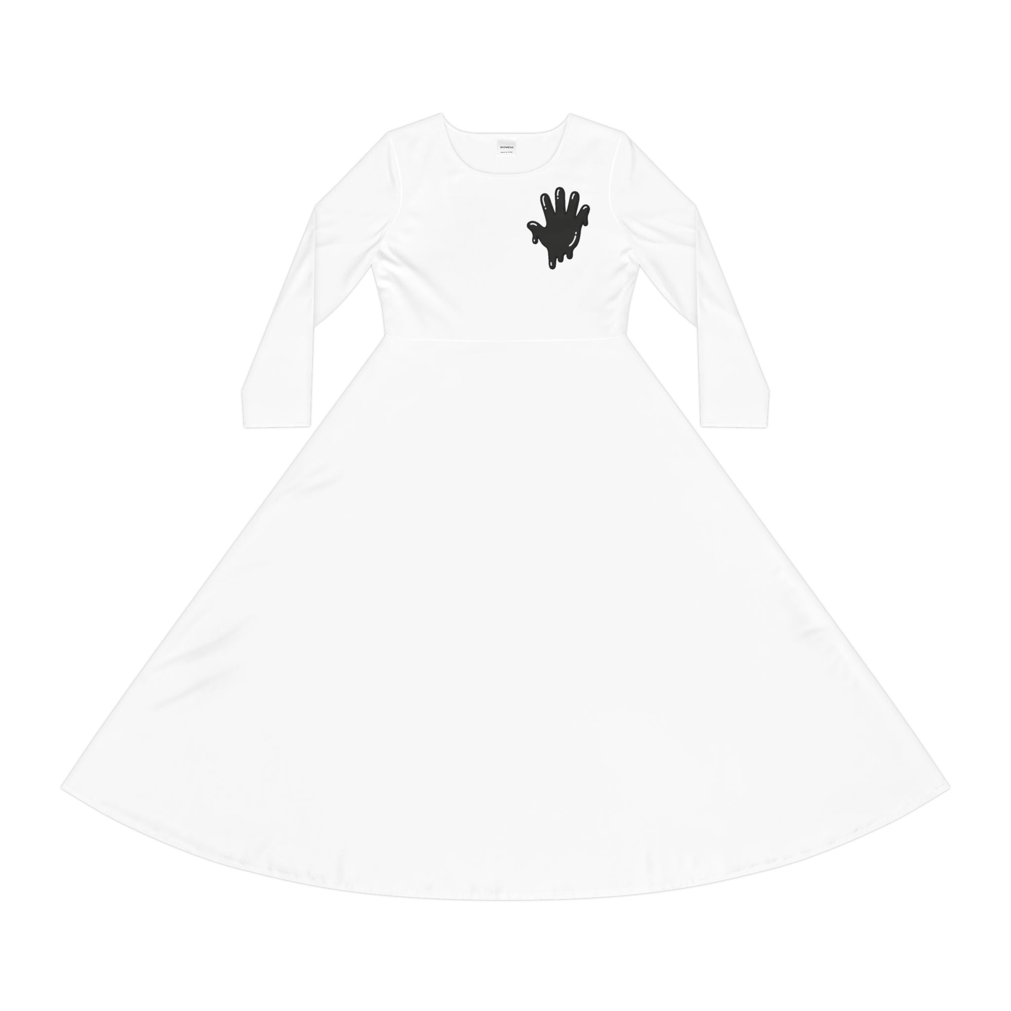 The Slime Shop Women's Long Sleeve Dance Dress — White / Black Slime In 5 (hand)