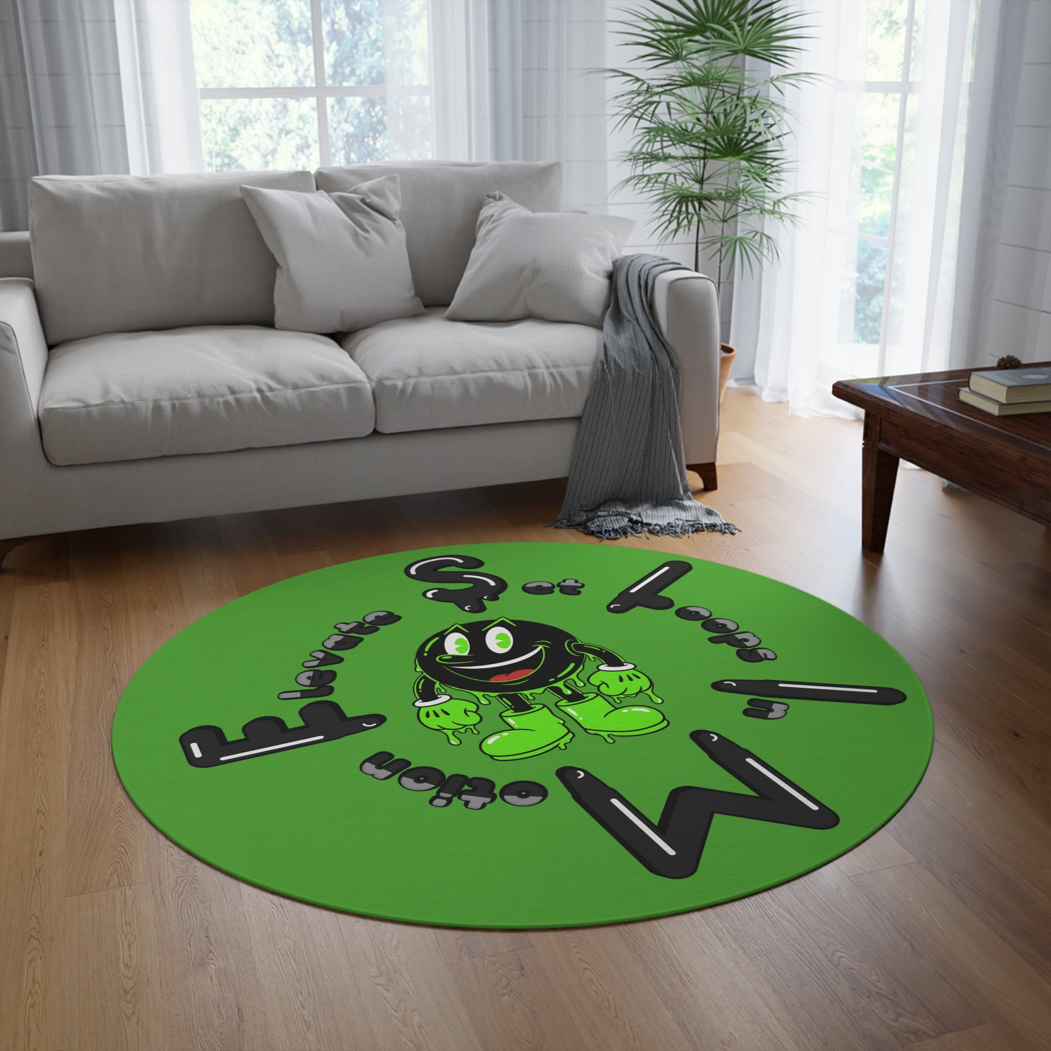 The Slime Shop Round Rug — Slimeman & Ring (Black) V
