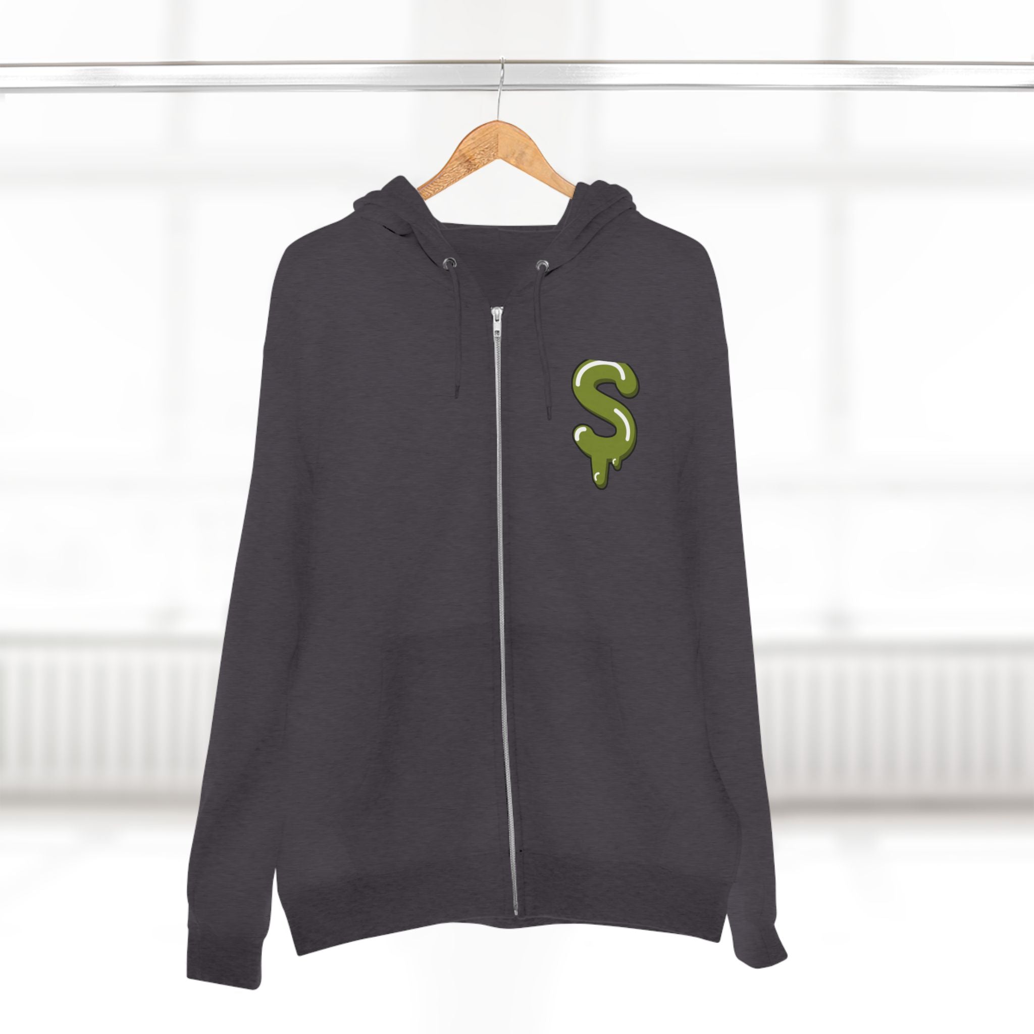 The Slime Shop Zip Hoodie — Heather / Olive Slime $