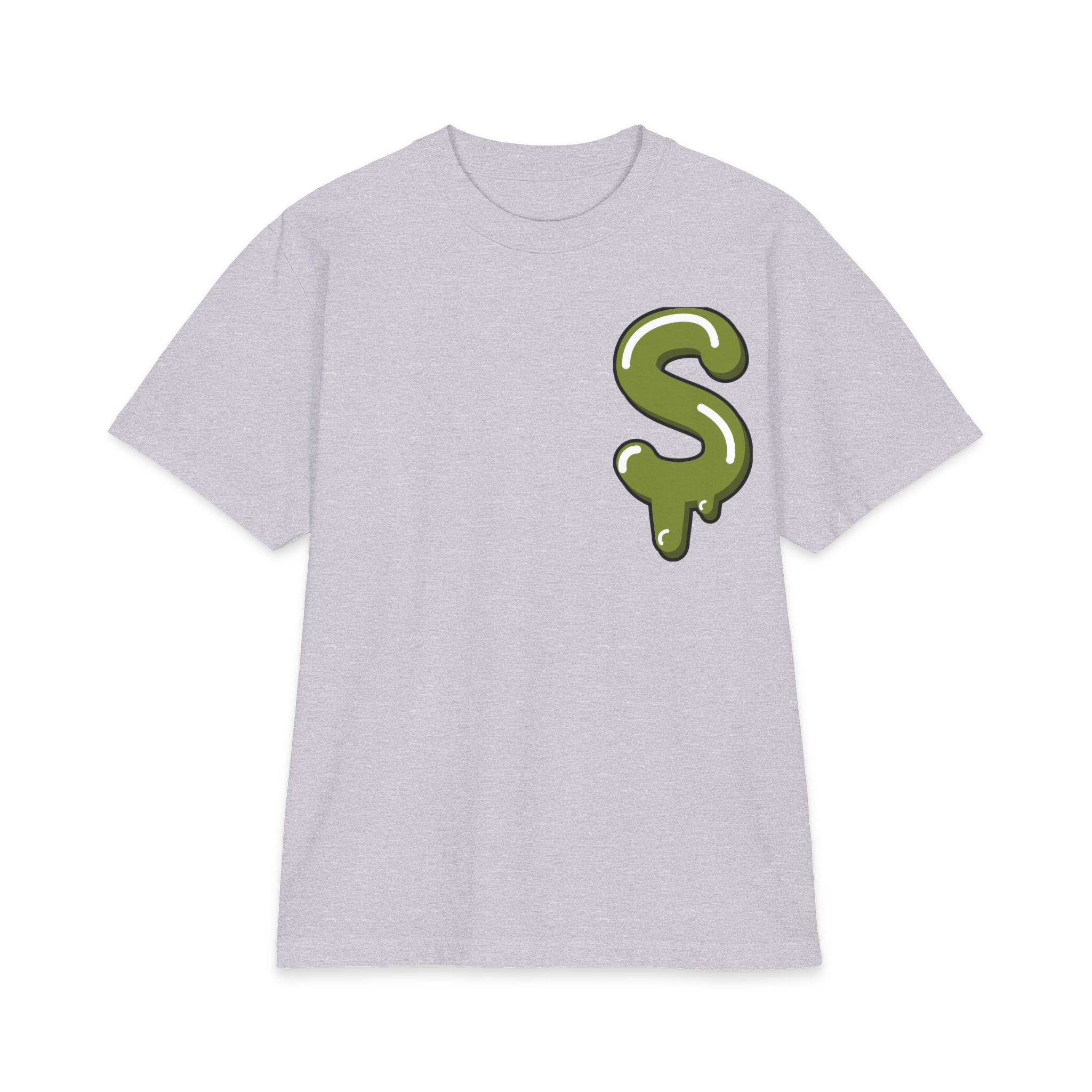 The Slime Shop Max Heavyweight Tee — White / Olive Slime $ Front + SLIME Back