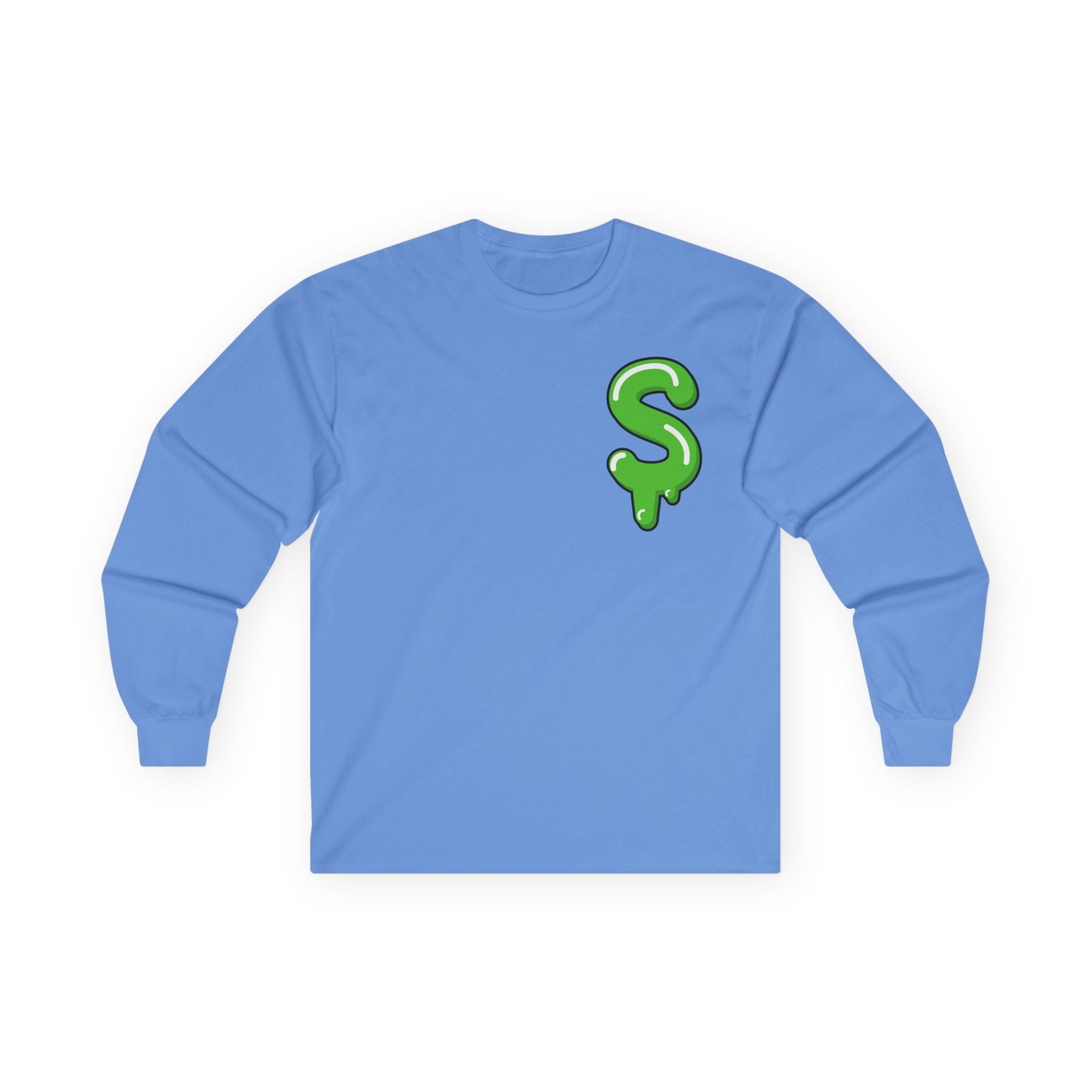 The Slime Shop Ultra Cotton Long-Sleeve Tee — Carolina Blue / Green Slime $