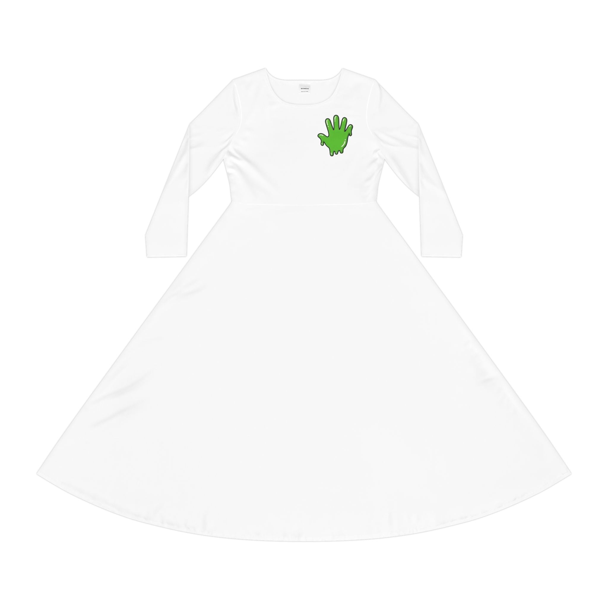 The Slime Shop Women's Long Sleeve Dance Dress — White / Green Slime In 5 (hand)