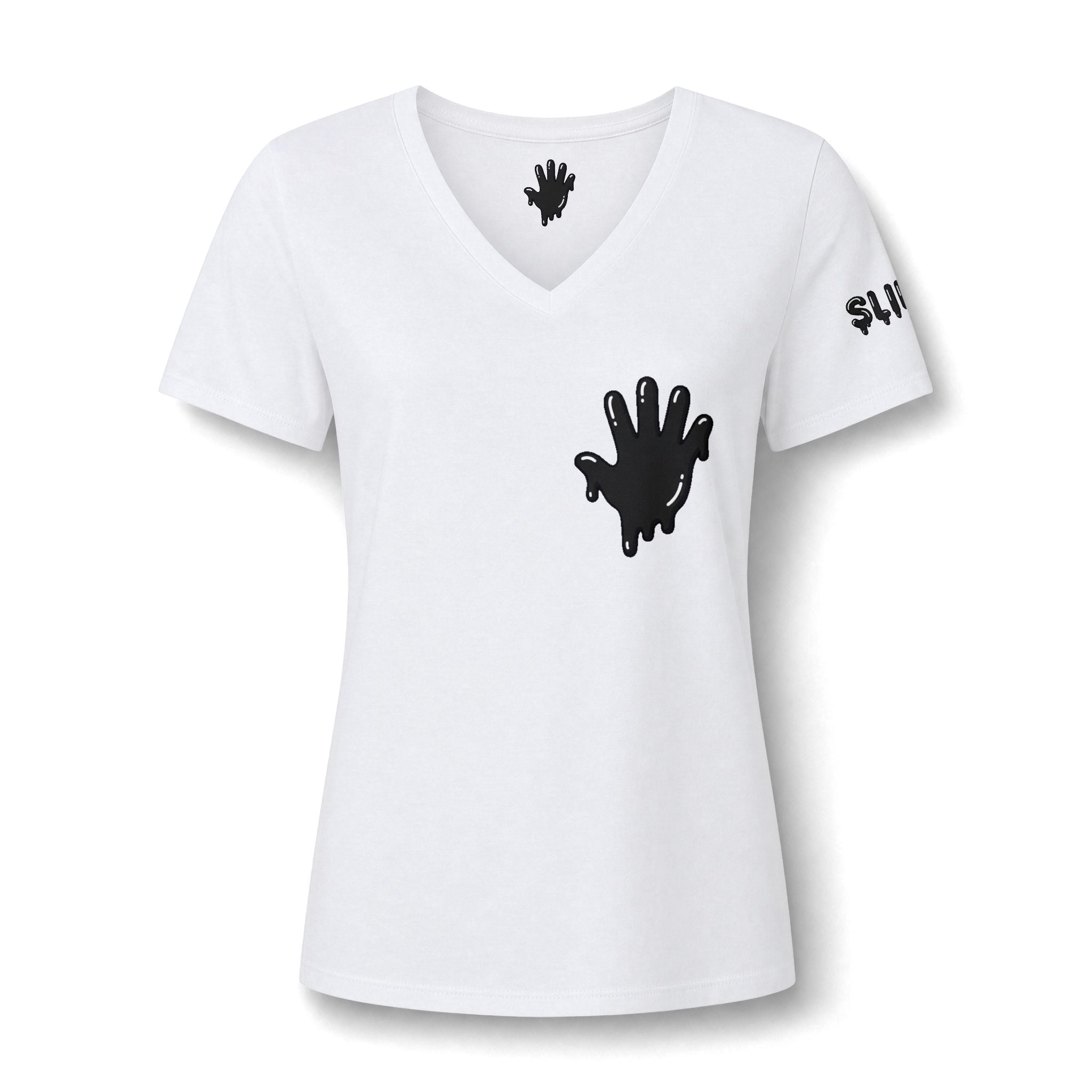 The Slime Shop Women's V-Neck Tee — White / Black Slime In 5
