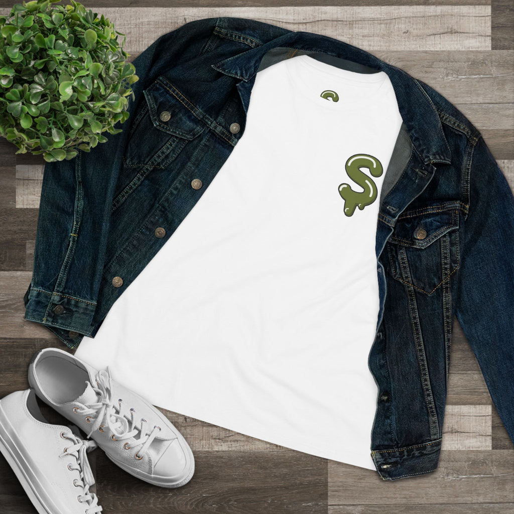 The Slime Shop Women's Tee — White / Olive Slime-$