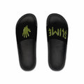 The Slime Shop slides in black with an olive five-finger slime hand logo