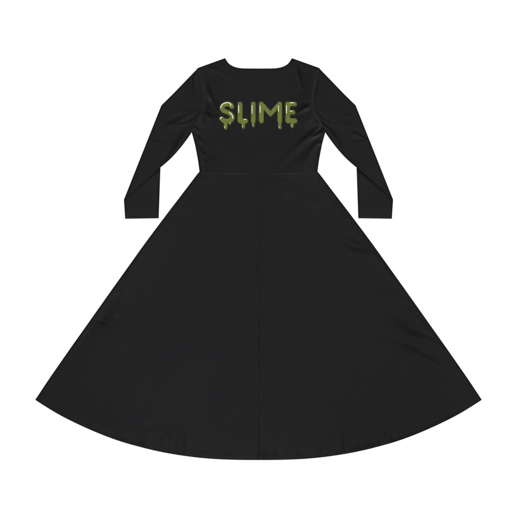 The Slime Shop Women's Long Sleeve Dance Dress — Black / Olive Slime $