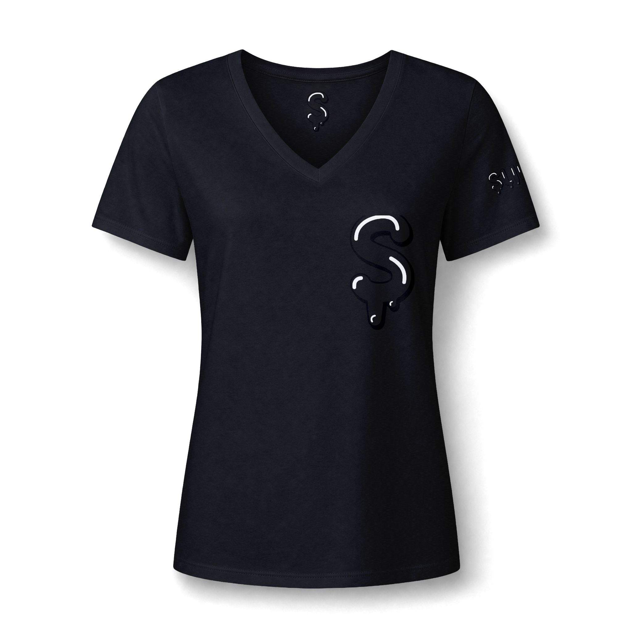 The Slime Shop Women's V-Neck Tee — White / Black Slime $