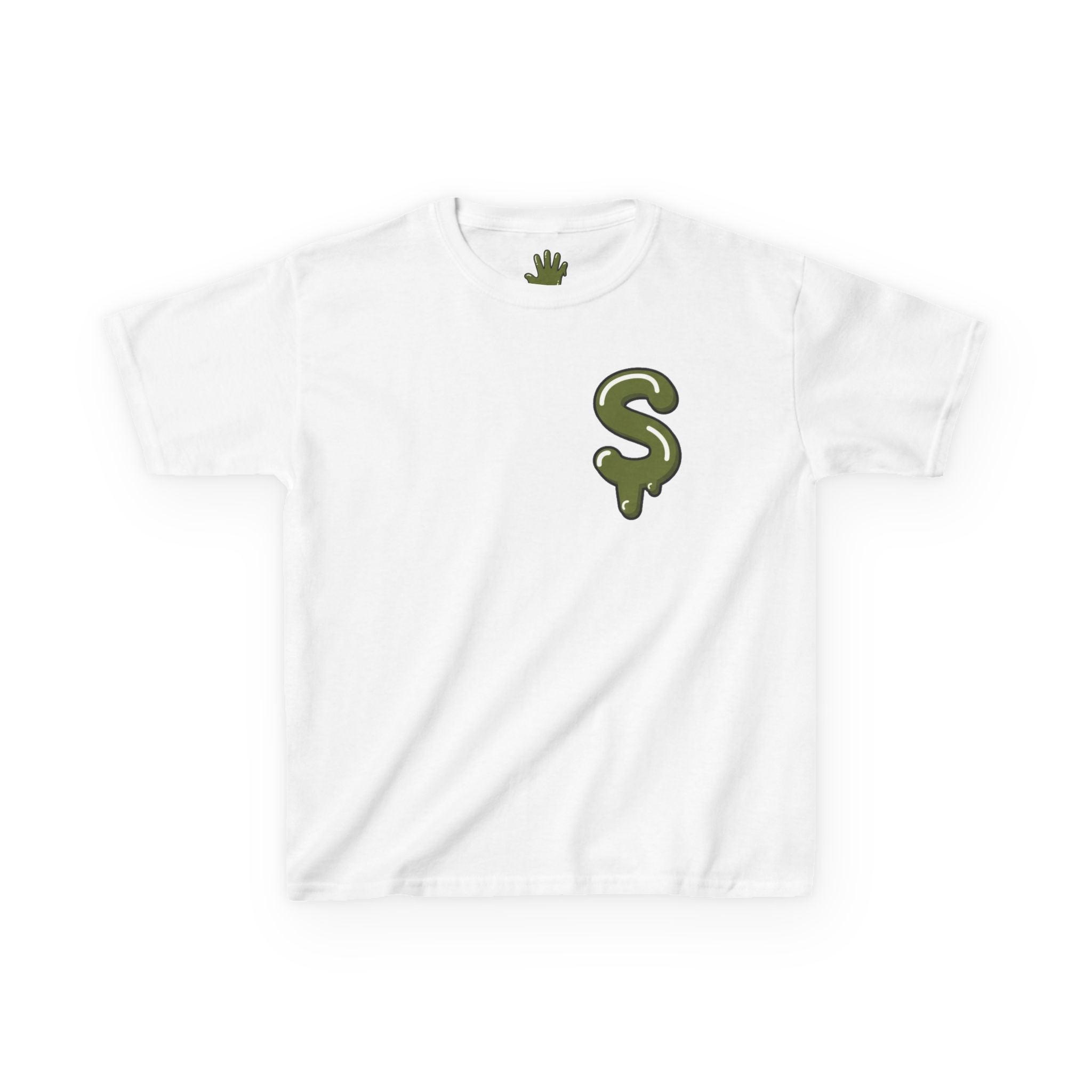 The Slime Shop Kids Heavy Cotton Tee — White / Military Green Slime $