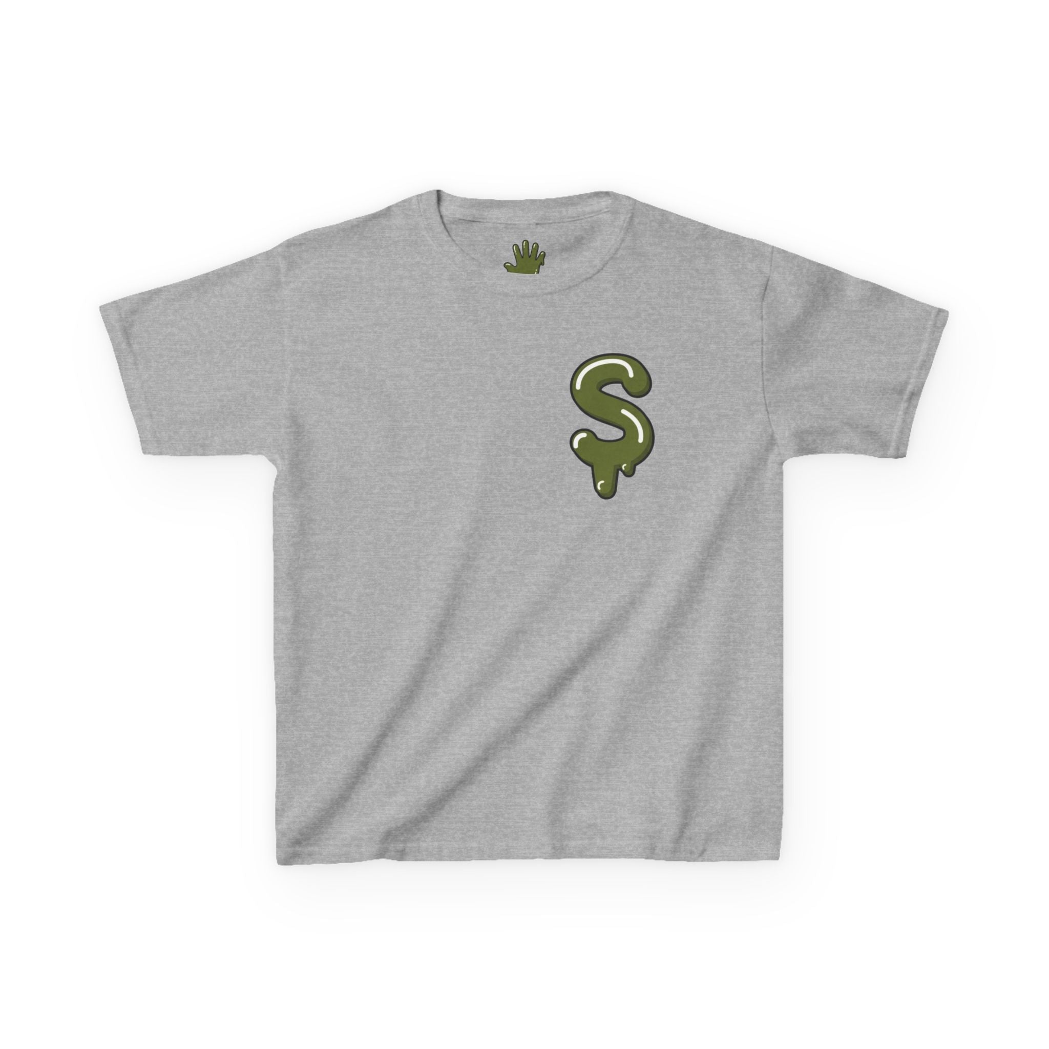 The Slime Shop Kids Heavy Cotton Tee — White / Military Green Slime $