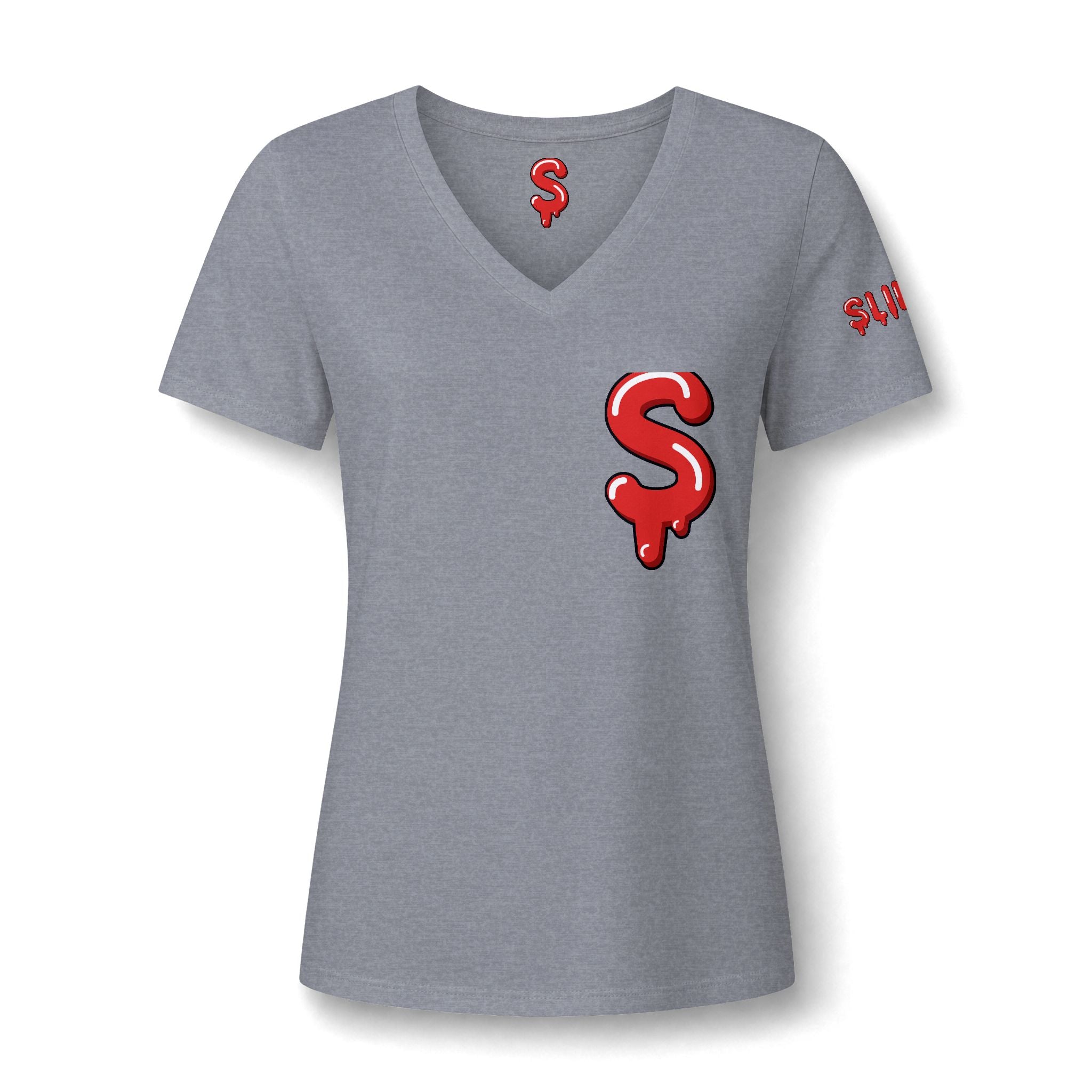 The Slime Shop Women's V-Neck Tee — White / Red Slime $