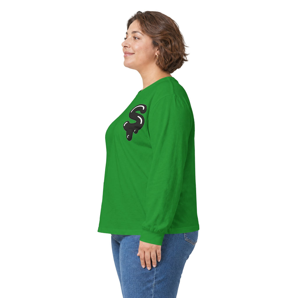 The Slime Shop Ultra Cotton Long-Sleeve Tee — Irish Green / Black Slime Sircle