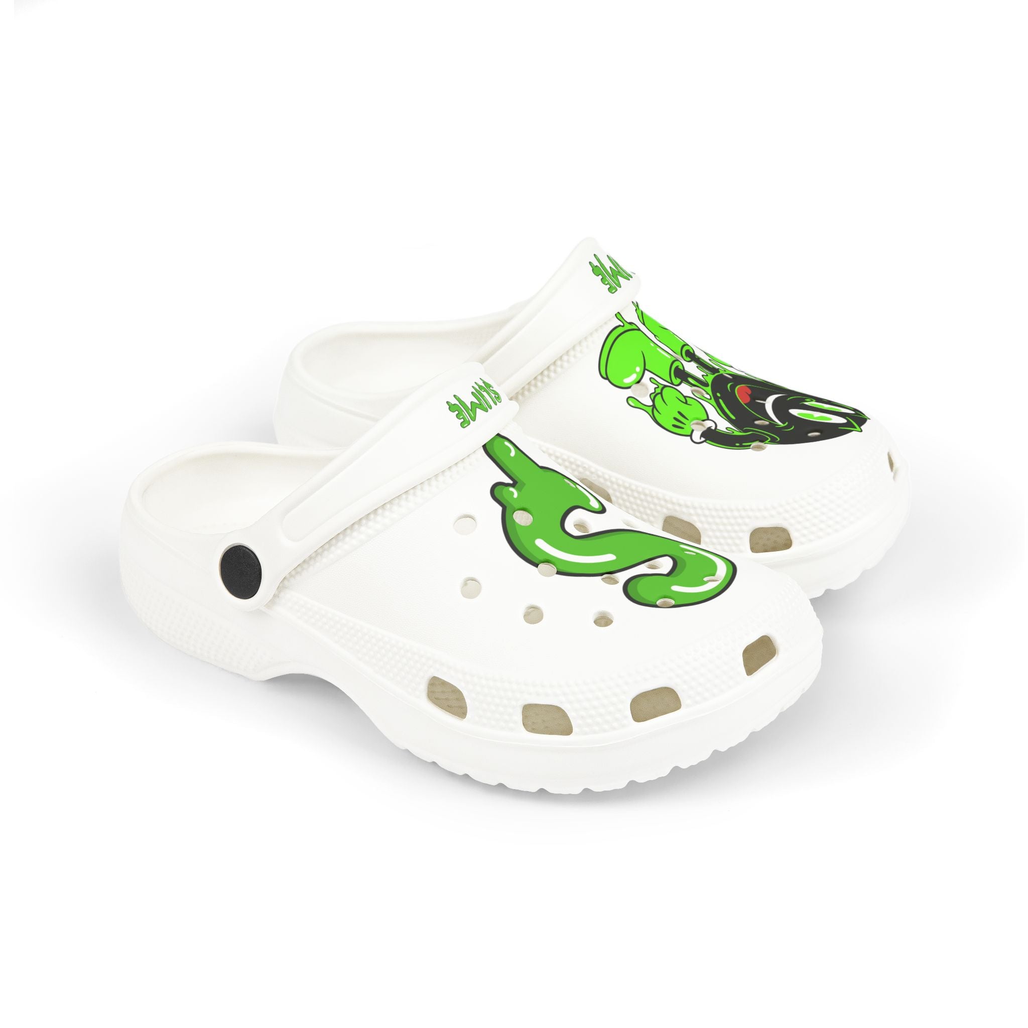 The Slime Shop Kids' EVA Foam Clogs — White / Green Slime AOP (Slimeman Gzzz + Slime $)