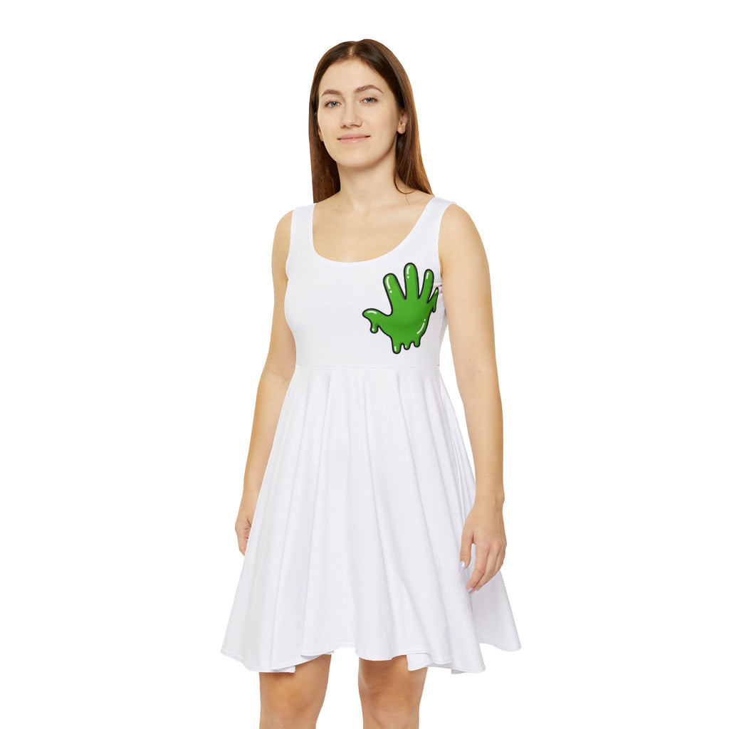 The Slime Shop Women's Skater Dress — White / Green Slime In 5