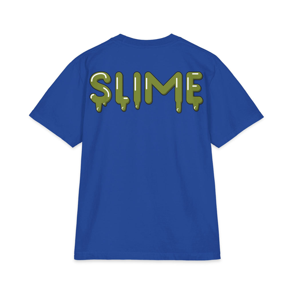 The Slime Shop Max Heavyweight Tee — White / Olive Slime $ Front + SLIME Back