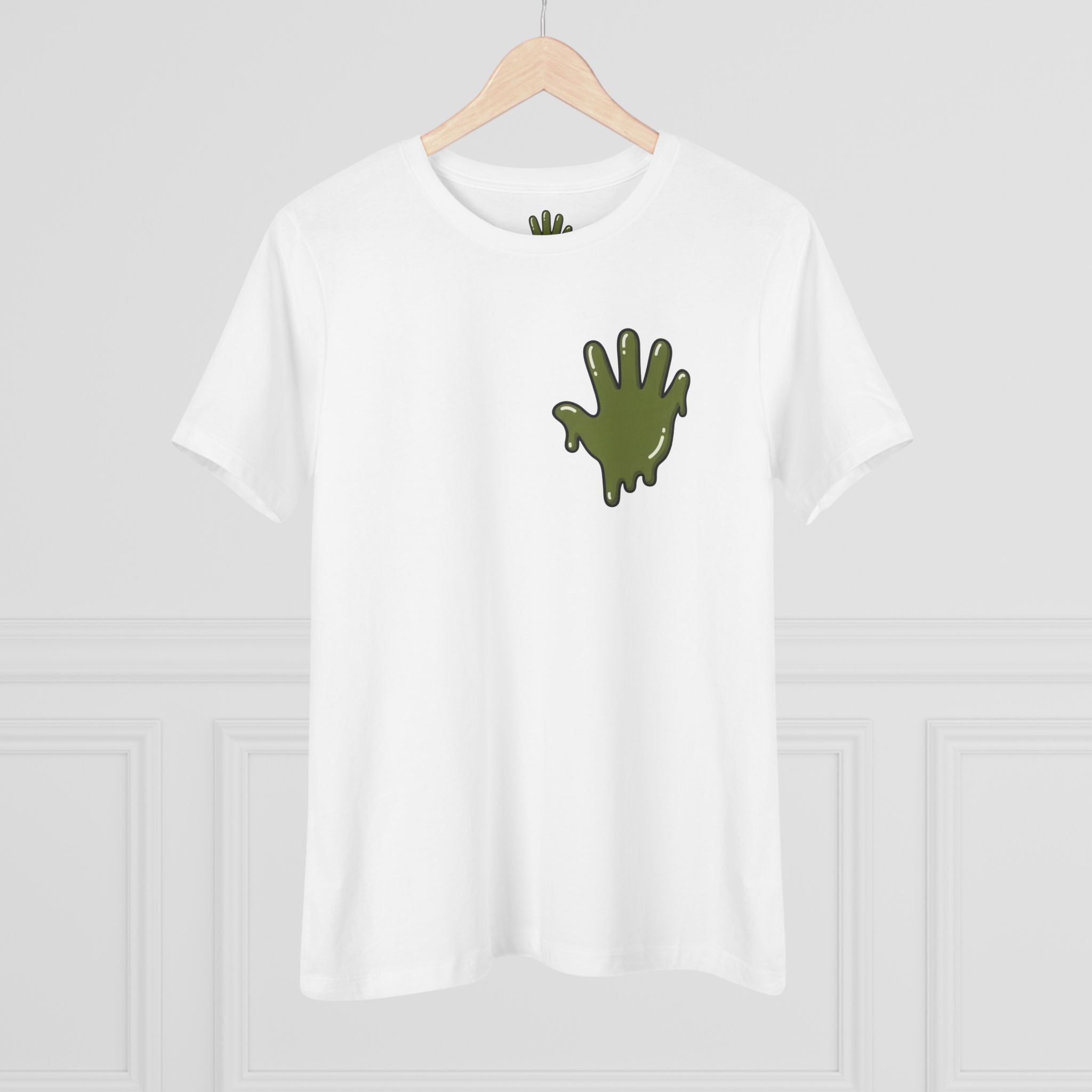 The Slime Shop Women's Tee — White / Olive Slime In 5