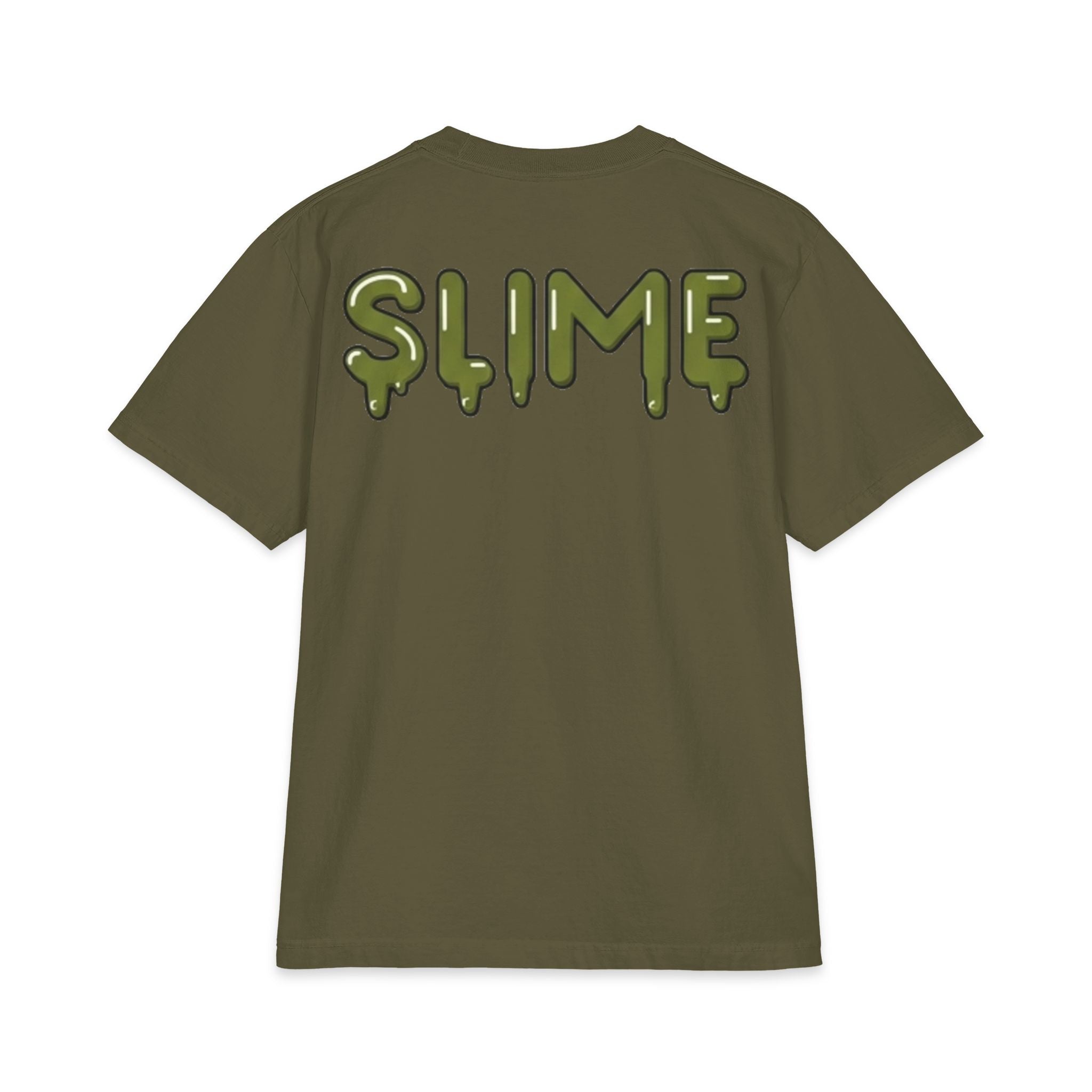 The Slime Shop Max Heavyweight Tee — White / Olive Slime-$