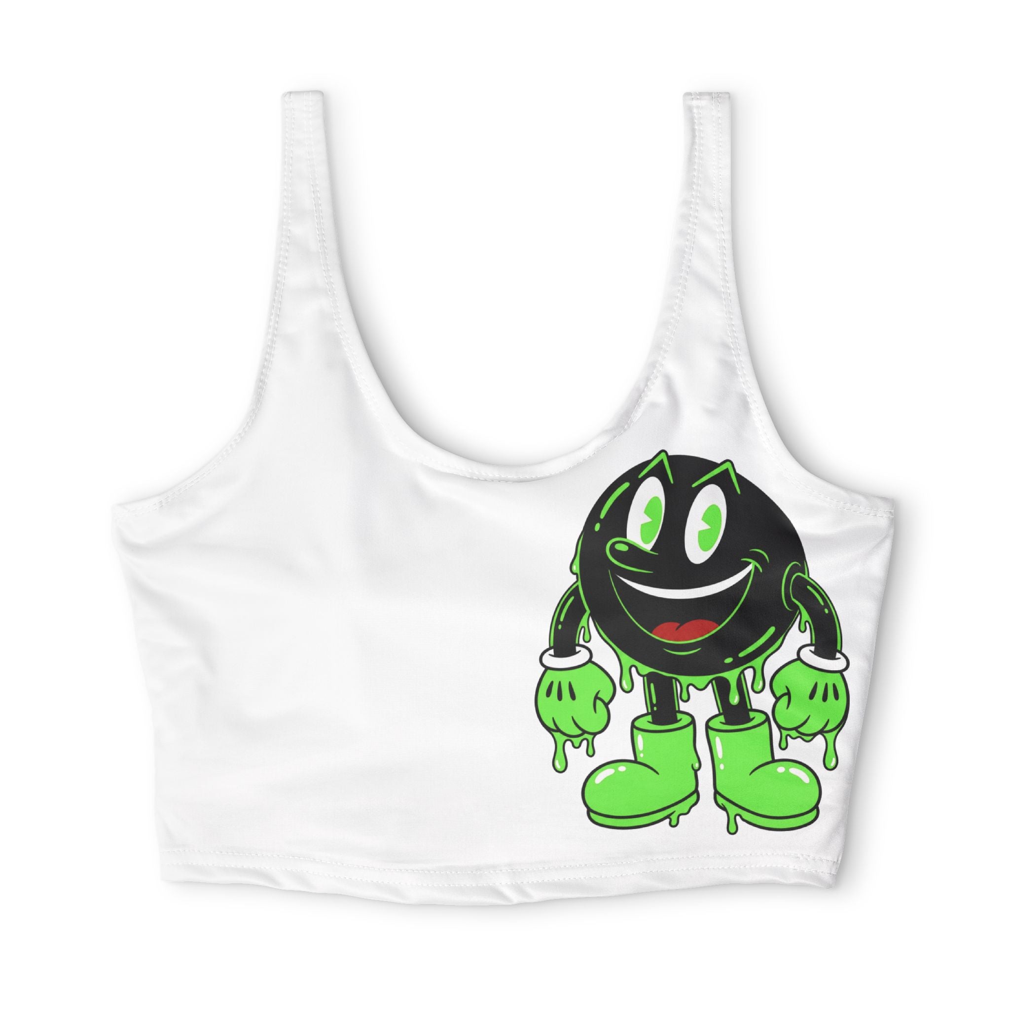 The Slime Shop Polyester Sports Bra — White / Green Slimeman Gzzz