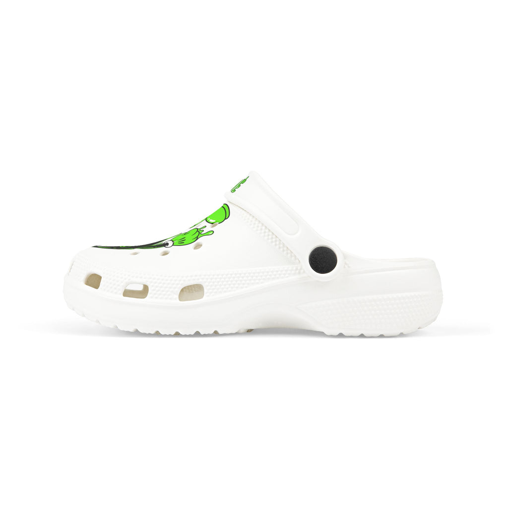 The Slime Shop Kids' EVA Foam Clogs — White / Green Slime AOP (Slimeman Gzzz + Slime Hand)
