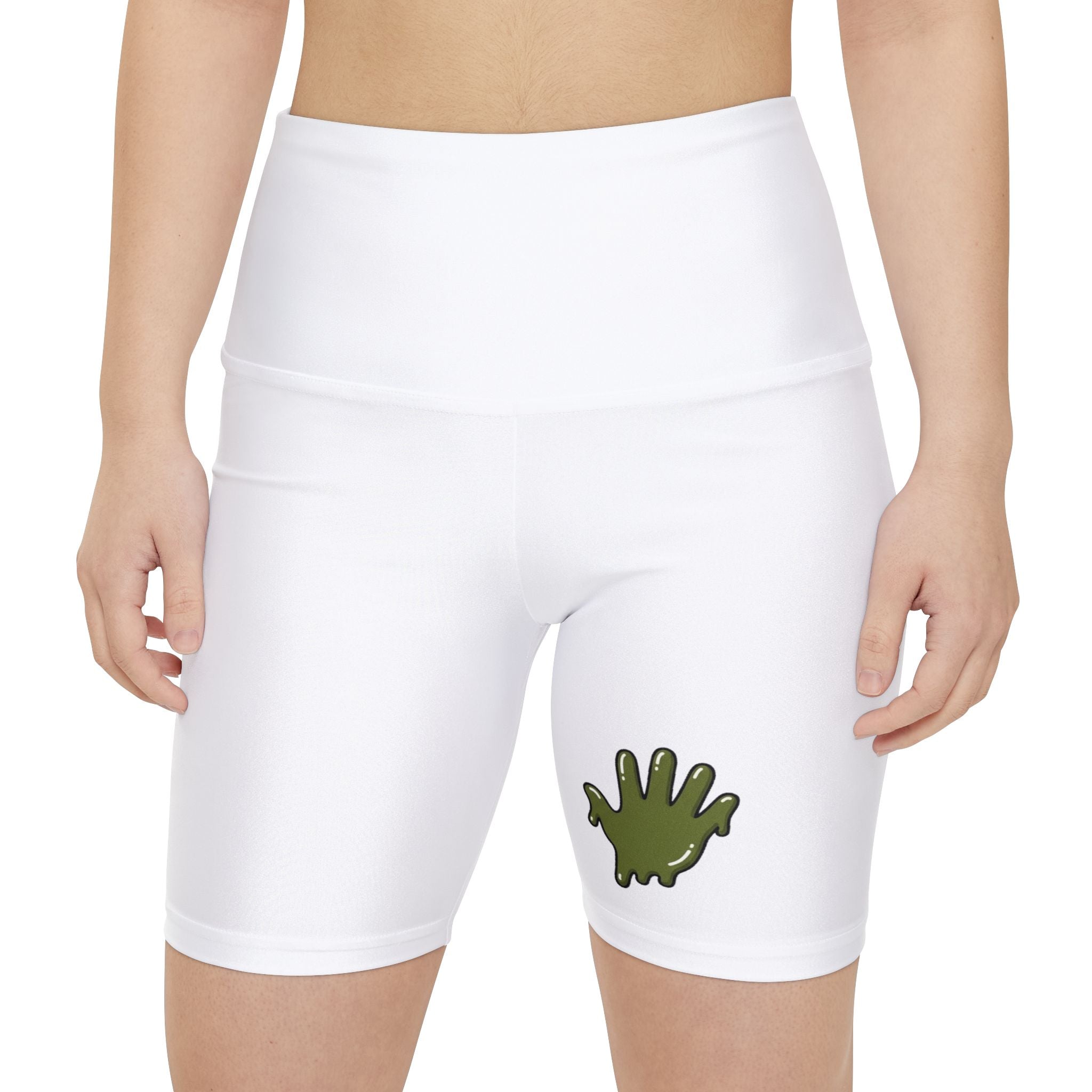 The Slime Shop Women's Workout Shorts — White / Olive Slime In 5