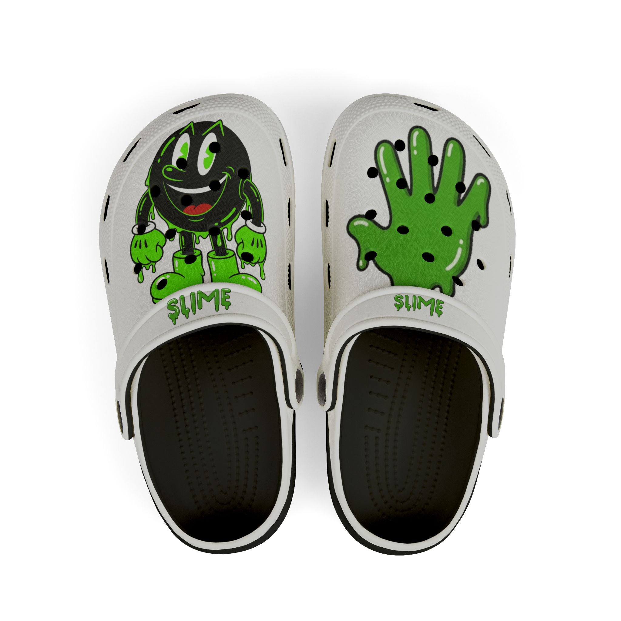 The Slime Shop Kids' EVA Foam Clogs — White / Green Slime AOP (Slimeman Gzzz + Slime Hand)