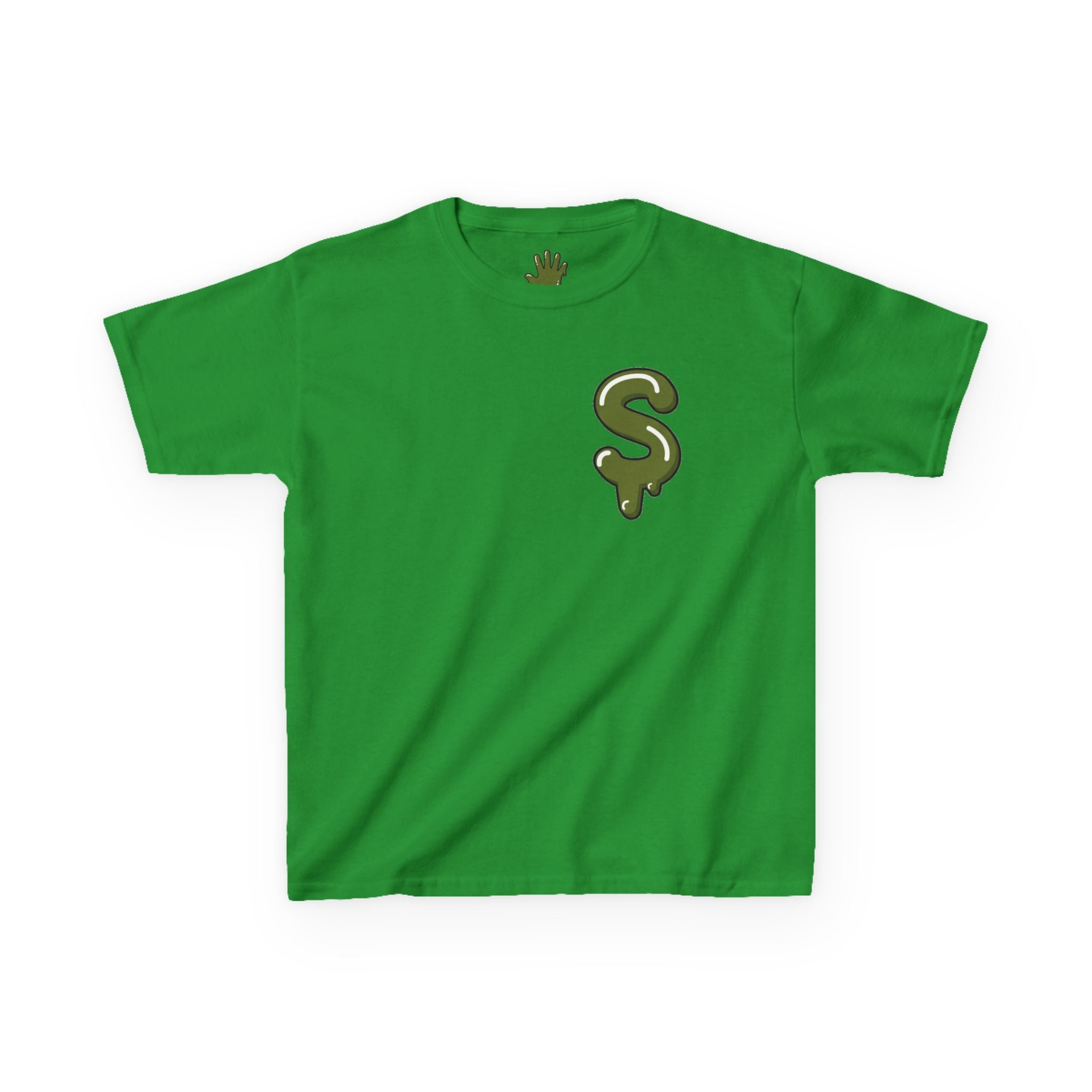 The Slime Shop Kids Heavy Cotton Tee — White / Military Green Slime $