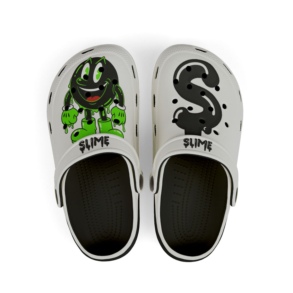 The Slime Shop Kids' EVA Foam Clogs — White / Black Slime AOP (Slimeman Gzzz + Slime $)