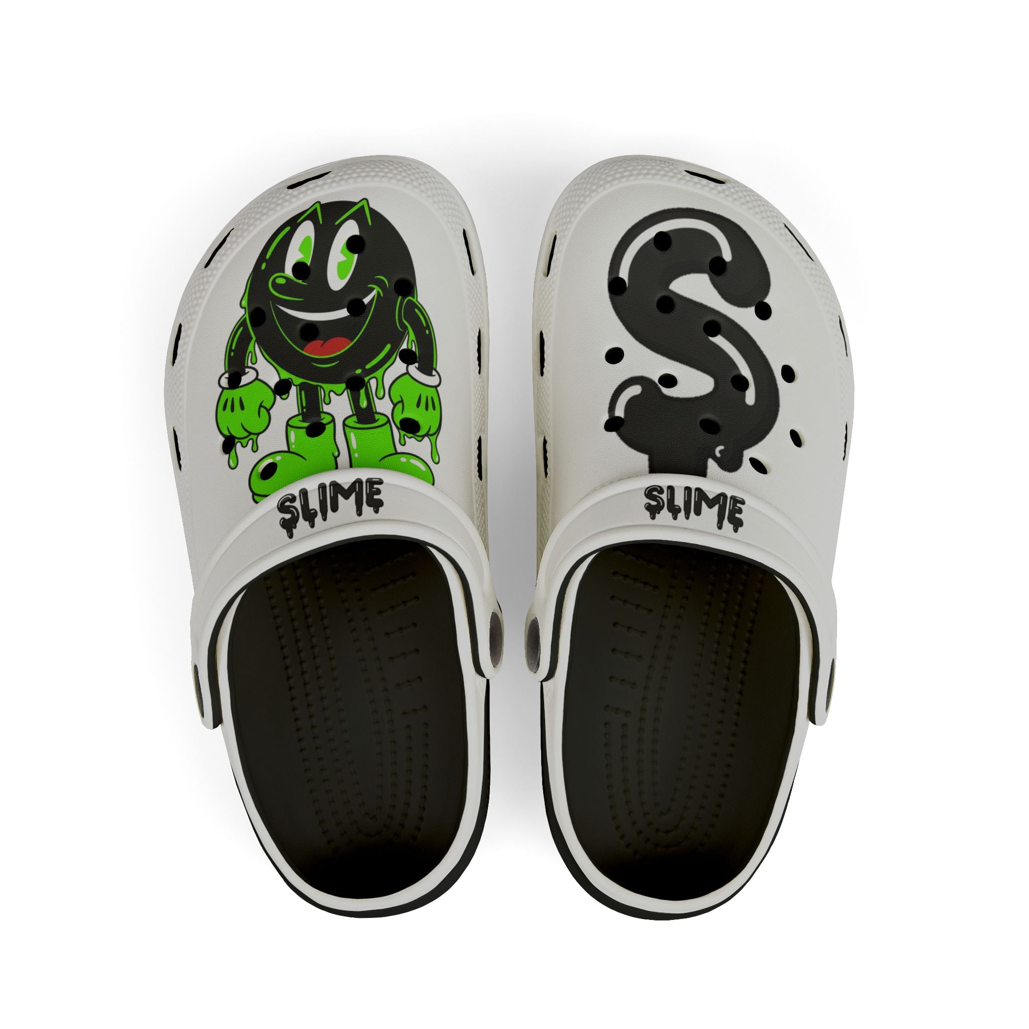 The Slime Shop Kids' EVA Foam Clogs — White / Black Slime AOP (Slimeman Gzzz + Slime $)