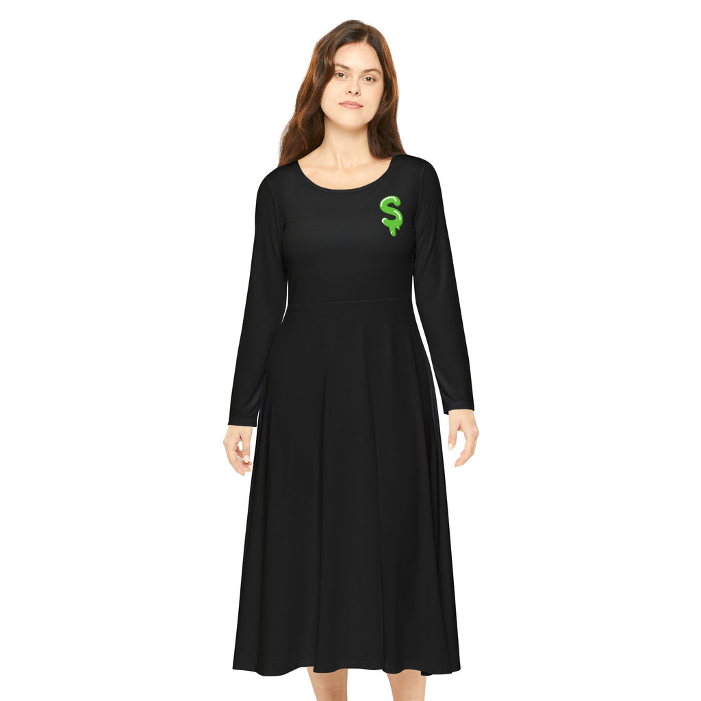 The Slime Shop Women's Long Sleeve Dance Dress — Black / Green Slime $