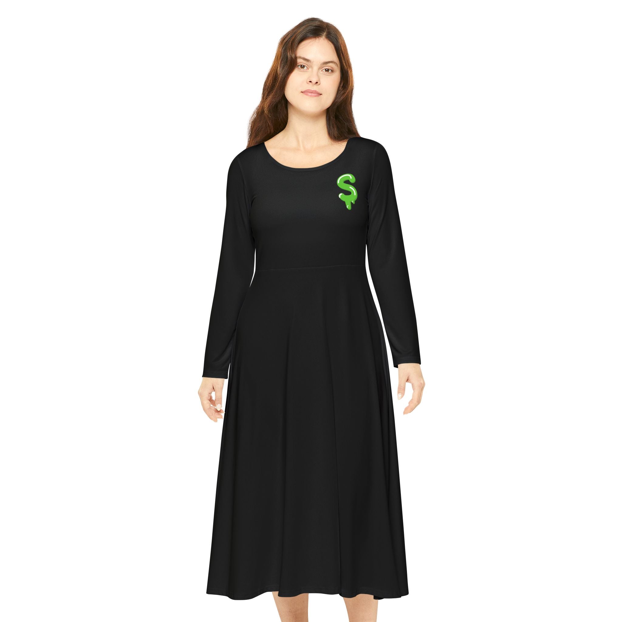 The Slime Shop Women's Long Sleeve Dance Dress — Black / Green Slime $